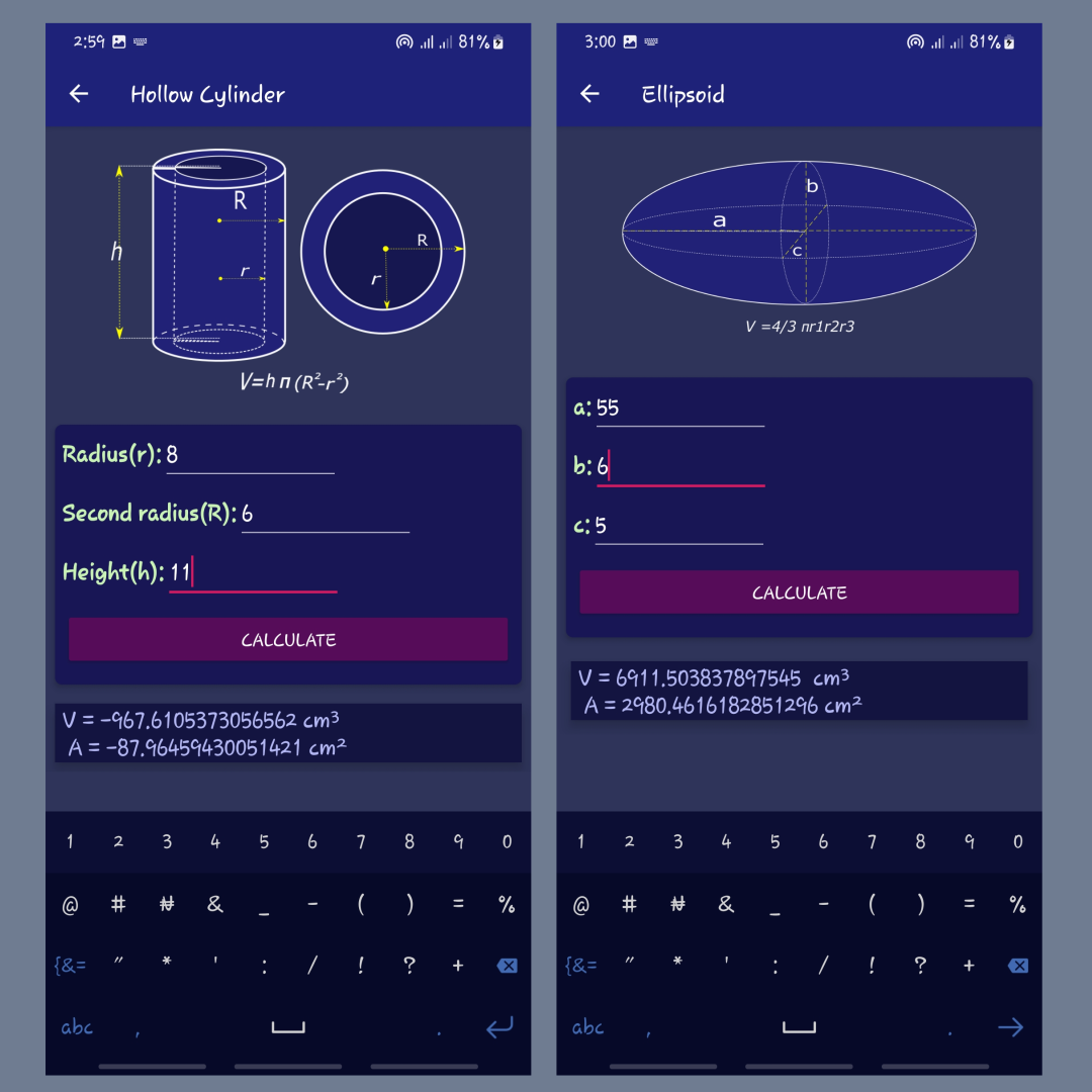 اسکرین شات 2 برنامه Volume calculator - 3D shapes