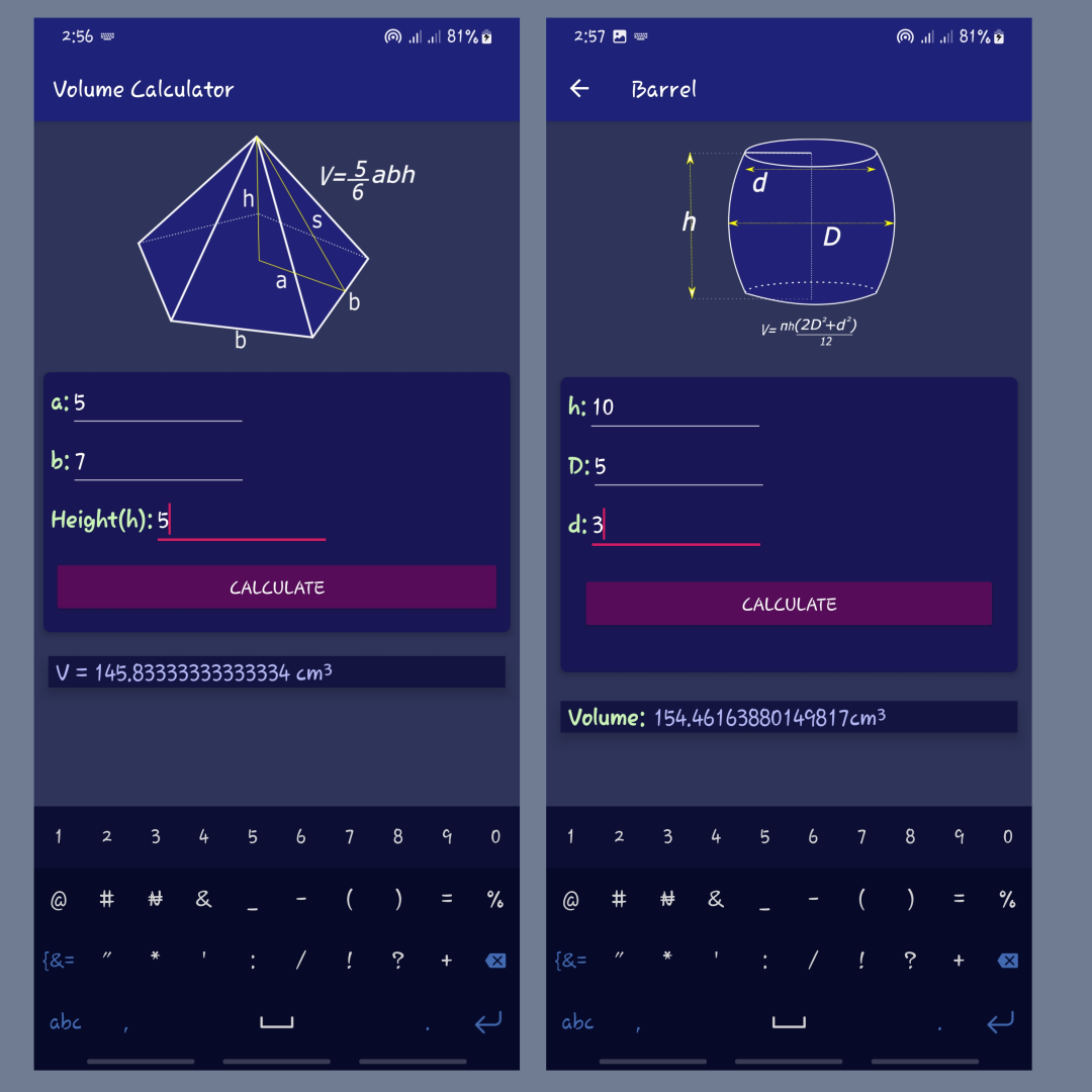 اسکرین شات 3 برنامه Volume calculator - 3D shapes