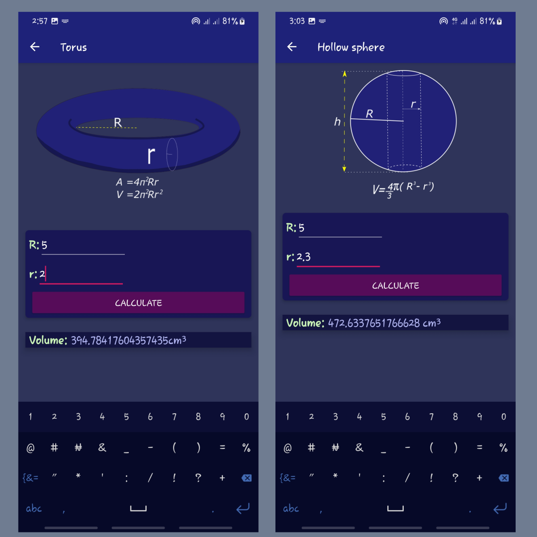 اسکرین شات 4 برنامه Volume calculator - 3D shapes