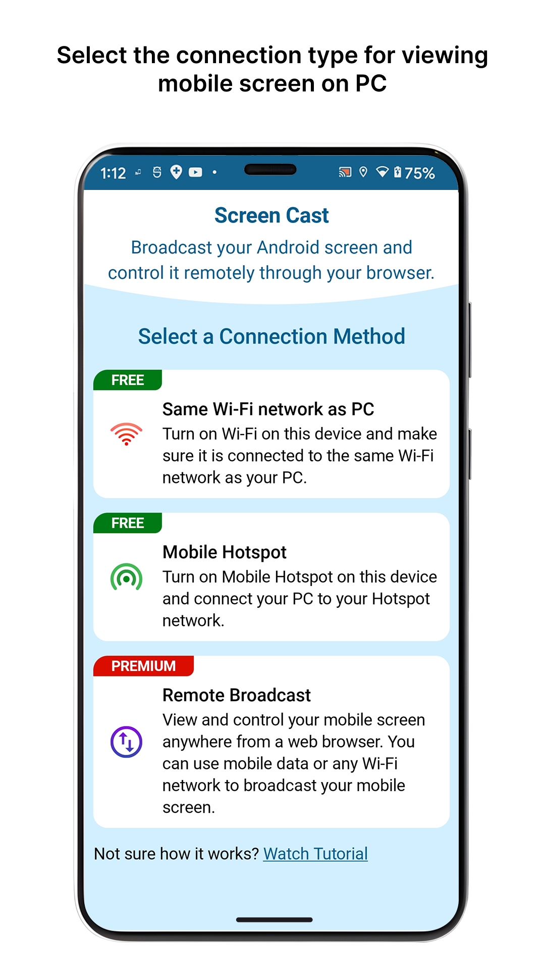 اسکرین شات 2 برنامه Screen Cast -View Mobile on PC