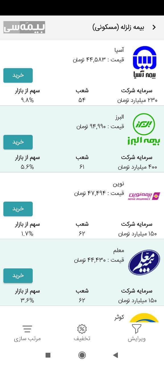 اسکرین شات 10 برنامه بیمه سی | مقایسه و خرید آنلاین بیمه