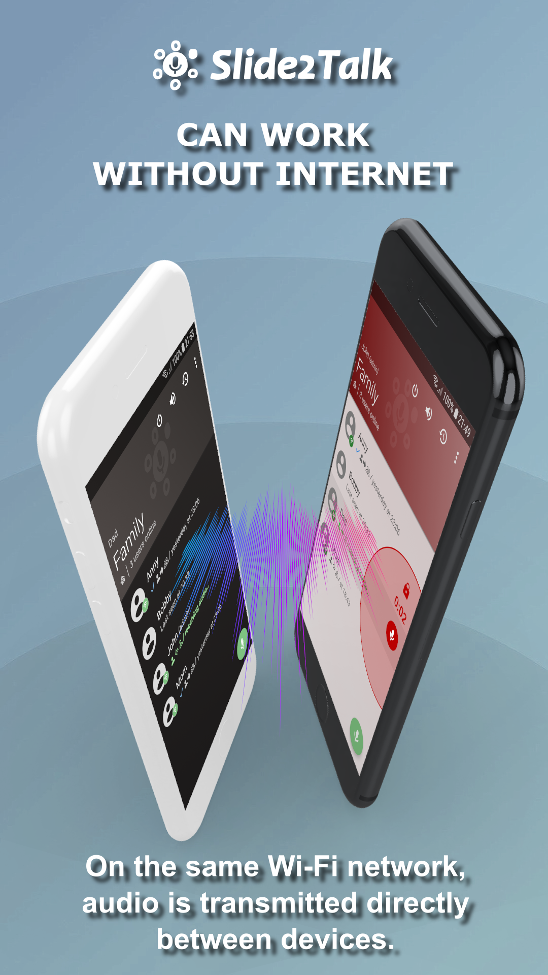 اسکرین شات 2 برنامه Walkie Talkie - Slide2Talk
