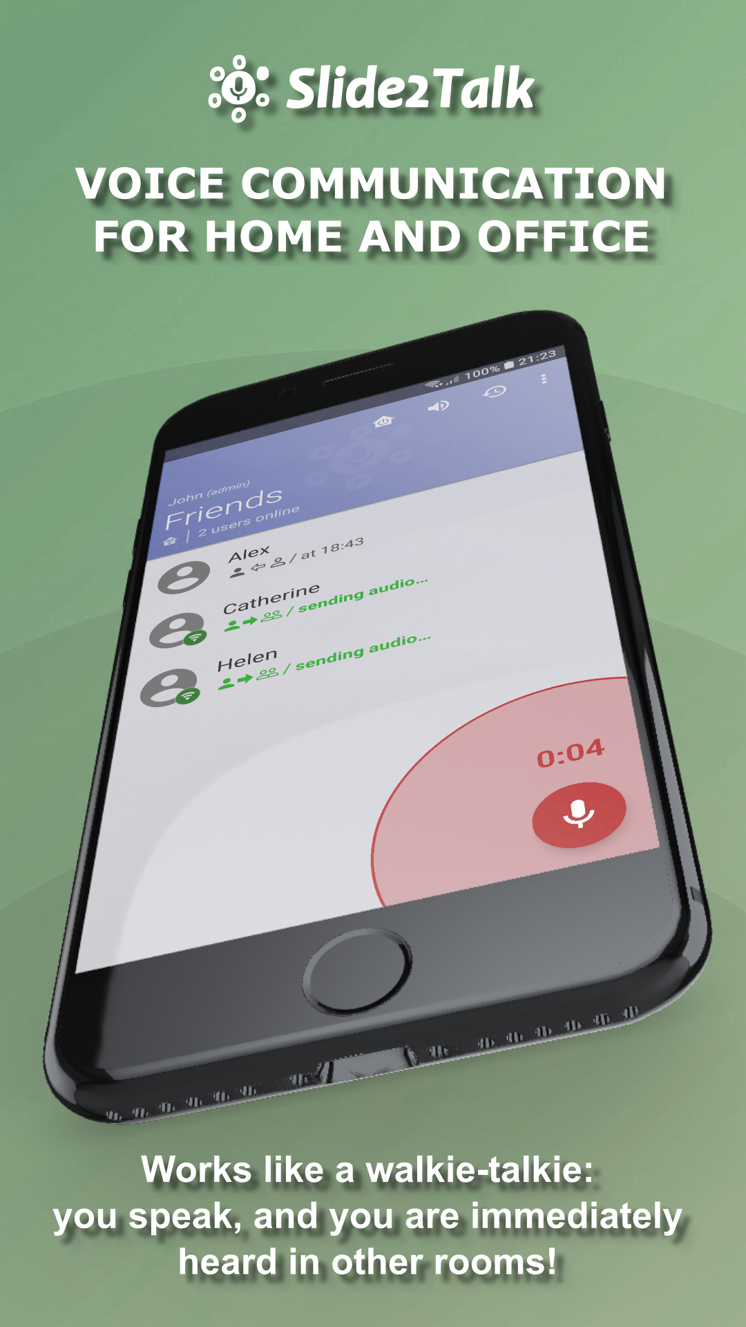 اسکرین شات 1 برنامه Walkie Talkie - Slide2Talk