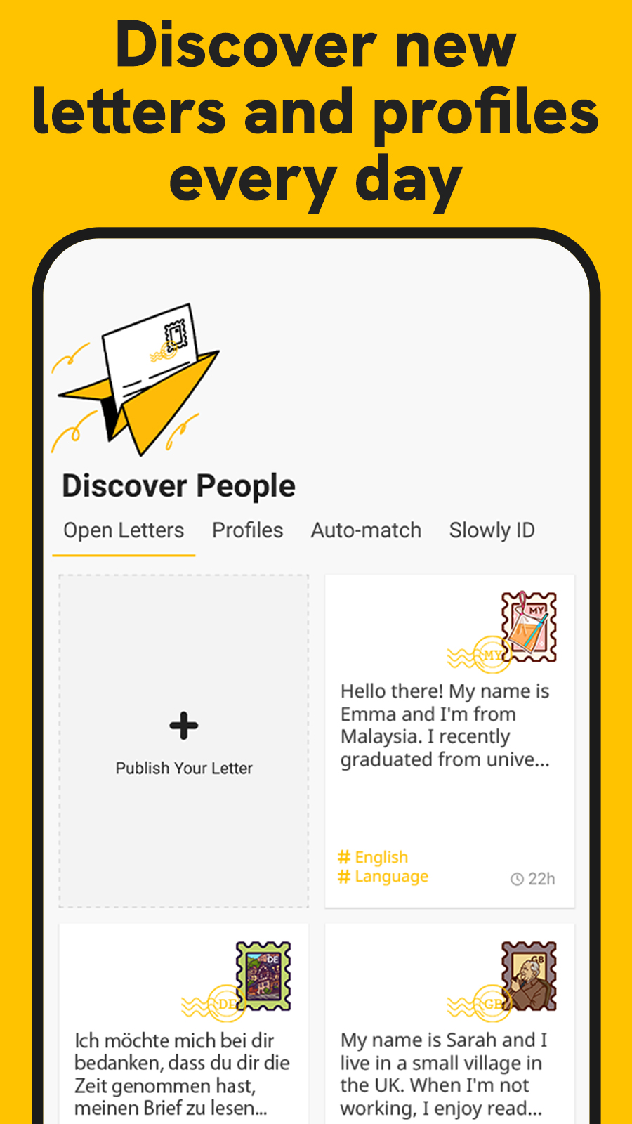 اسکرین شات 6 برنامه Slowly: Make Global Friends