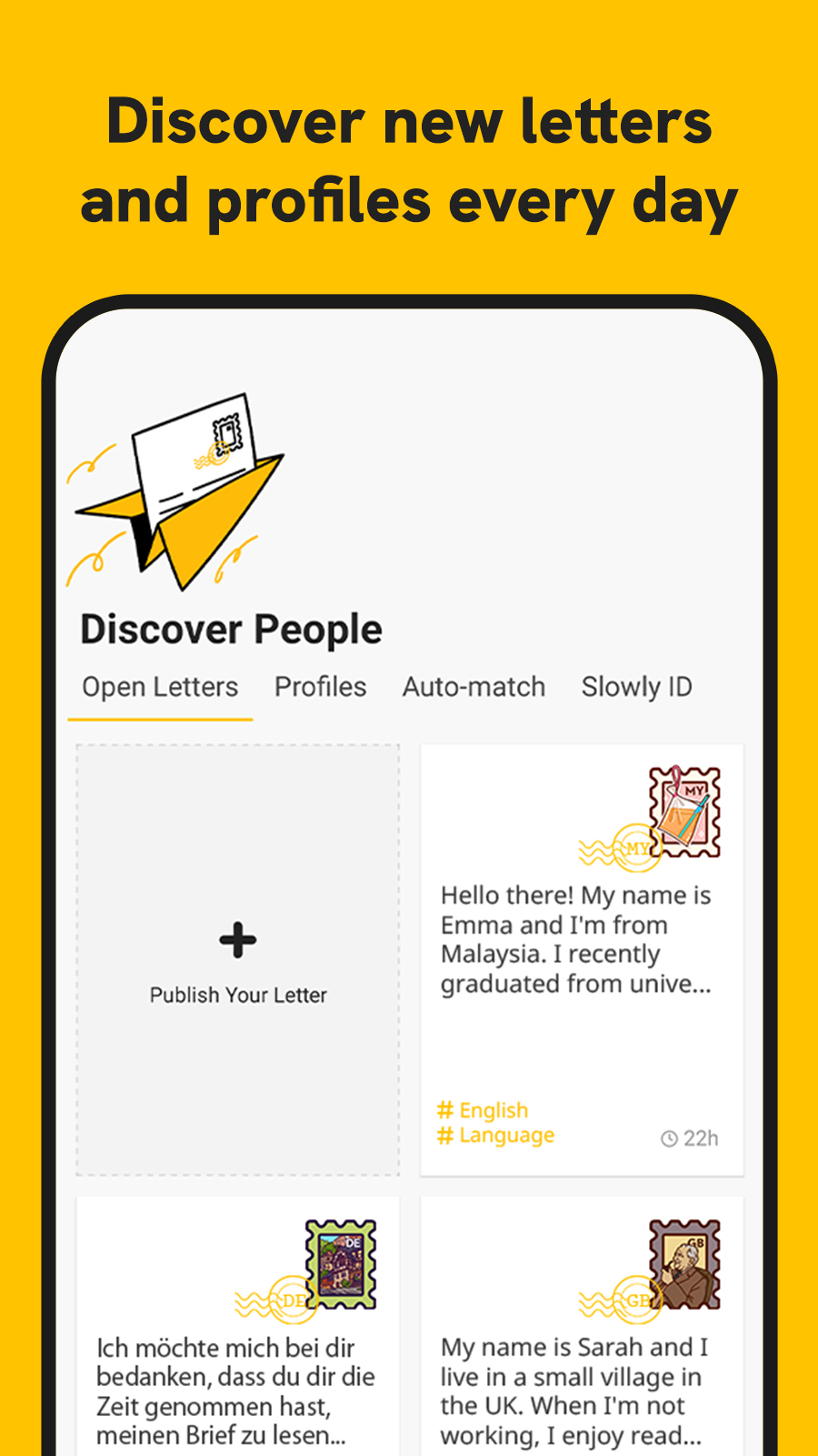 اسکرین شات 6 برنامه Slowly: Make Global Friends