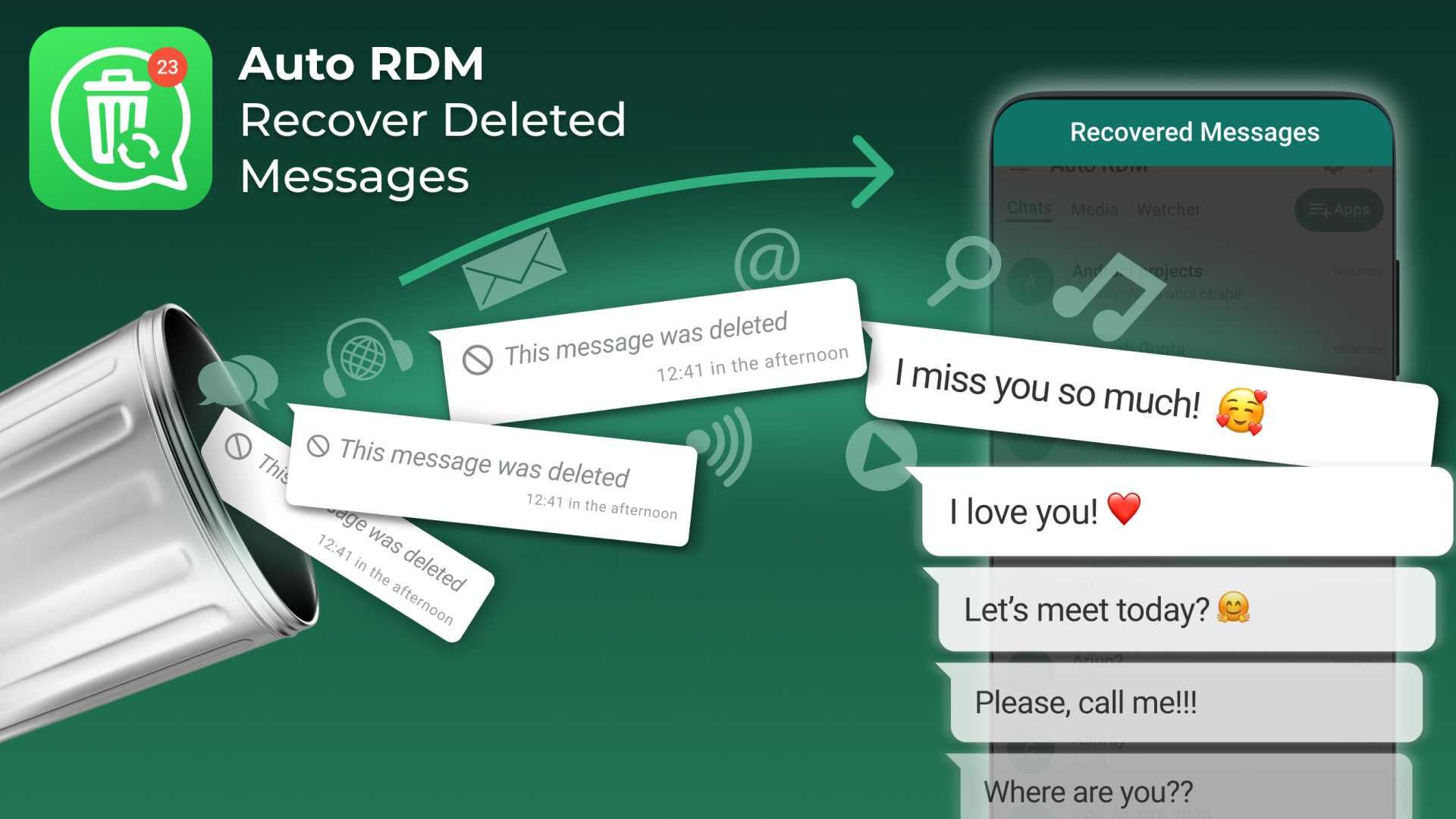 اسکرین شات 1 برنامه Auto RDM - Recover Deleted Messages &amp; status saver