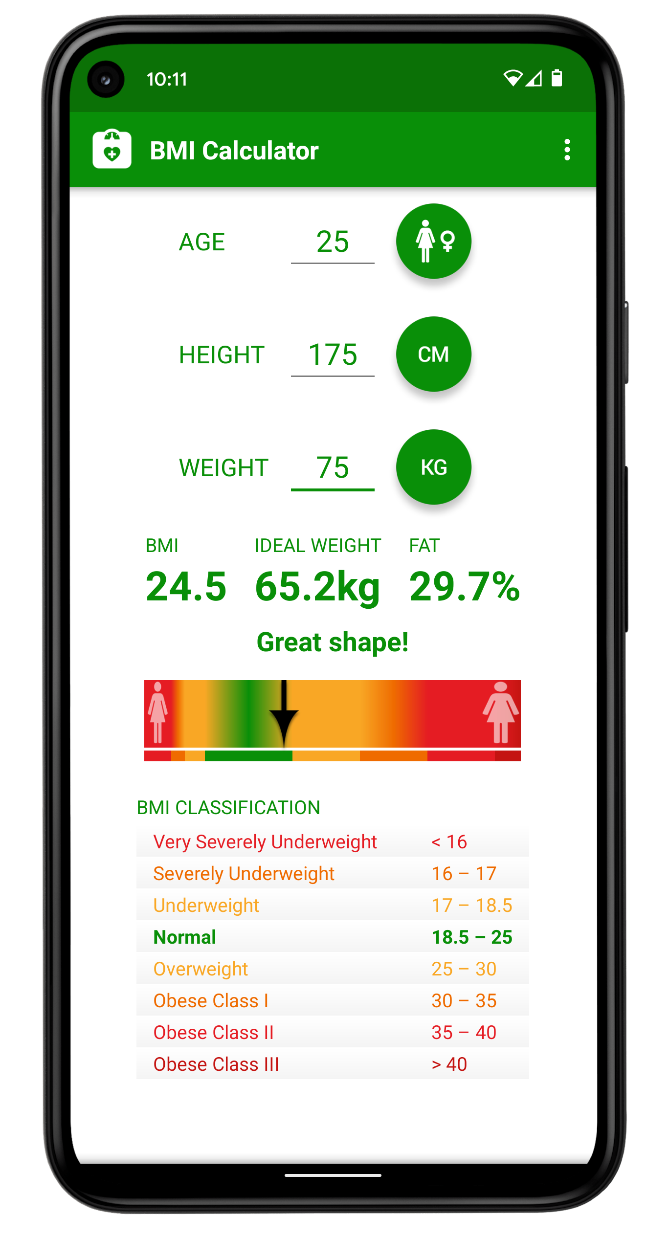 اسکرین شات 1 برنامه BMI Calculator