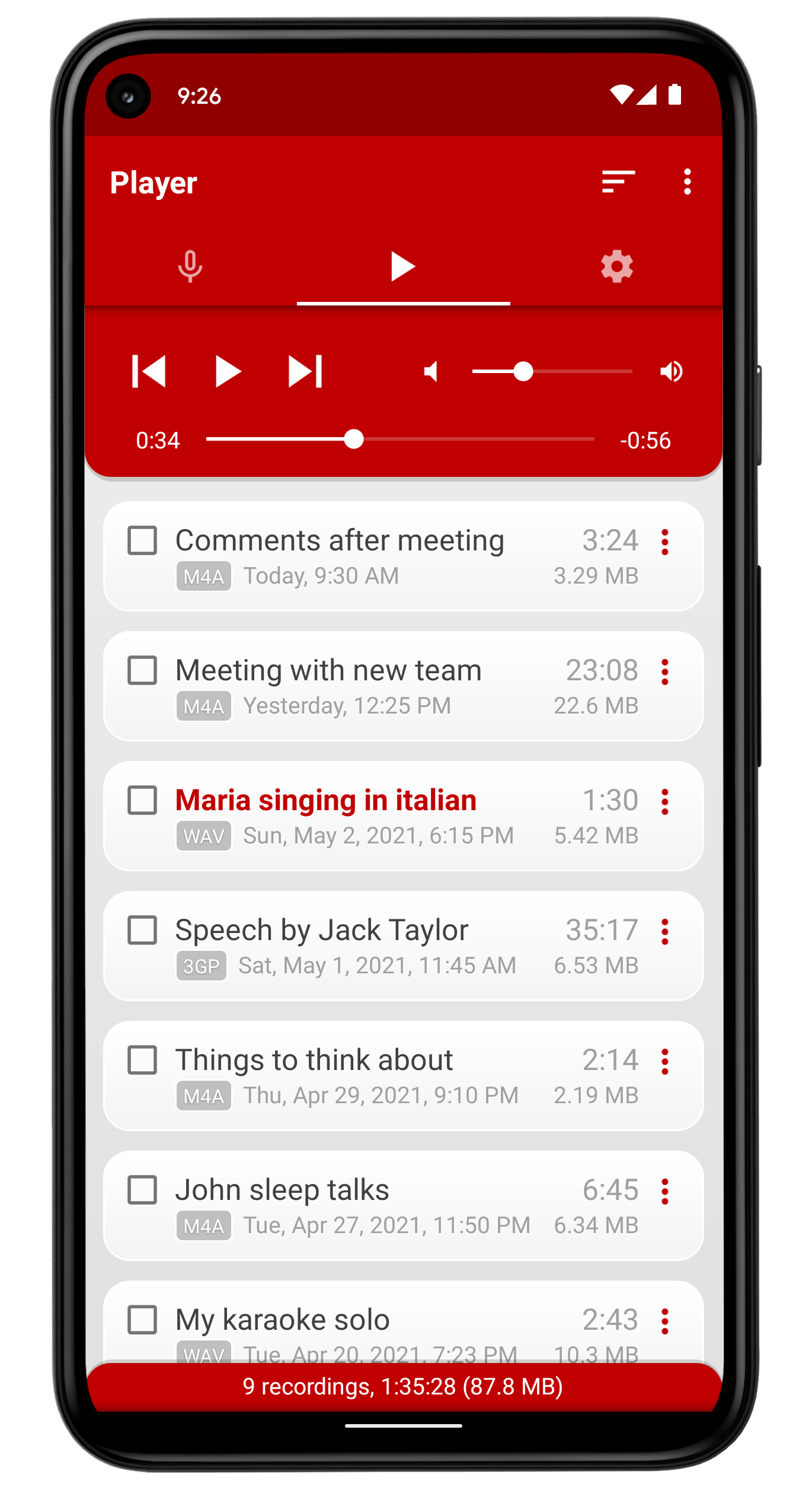 اسکرین شات 2 برنامه Voice Recorder Pro