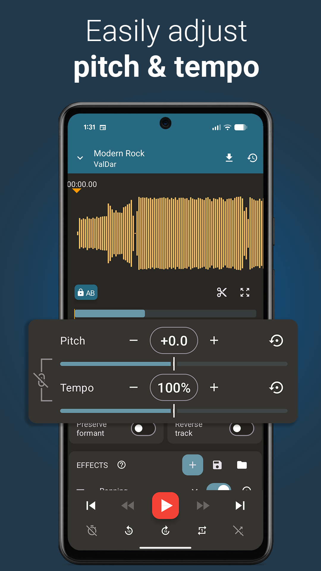 اسکرین شات 1 برنامه Up Tempo: Pitch, Speed Changer