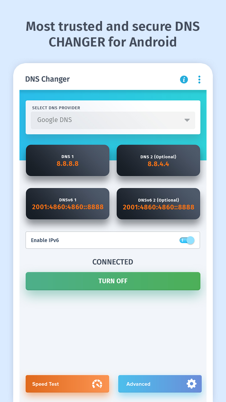 اسکرین شات 2 برنامه DNS Changer, IPv4 & IPv6
