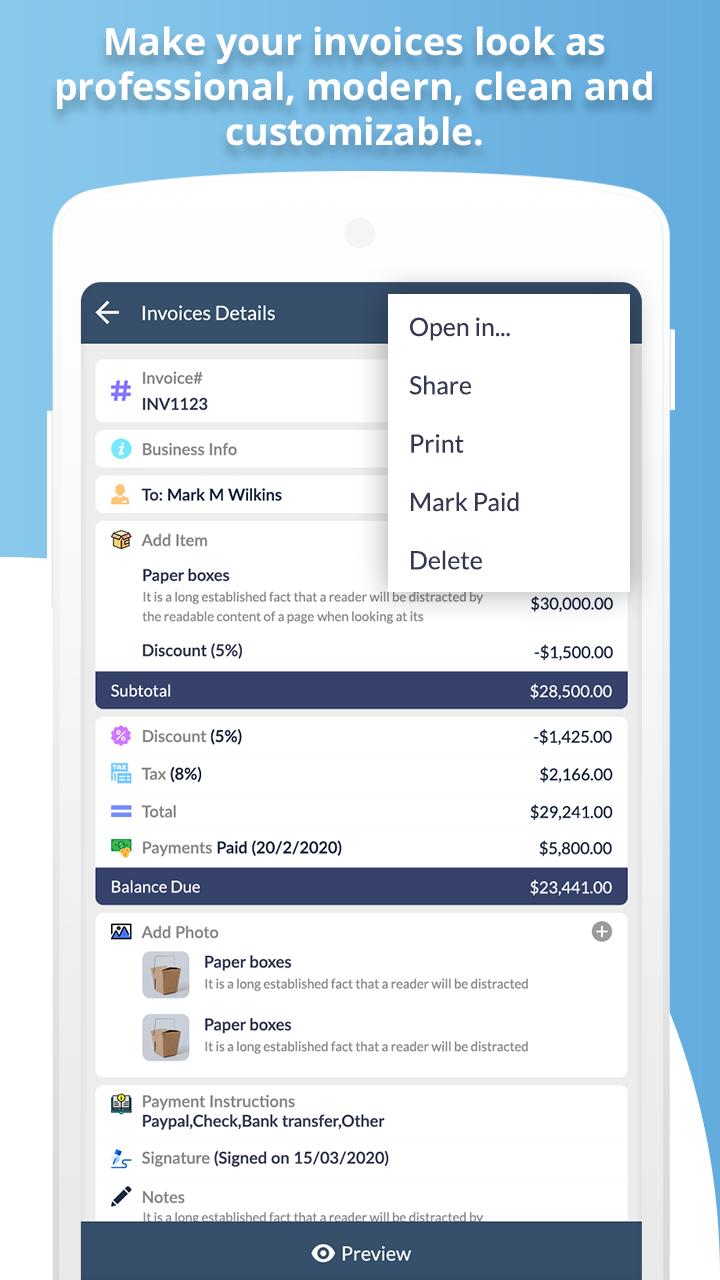 اسکرین شات 3 برنامه Invoice Generator and Estimate