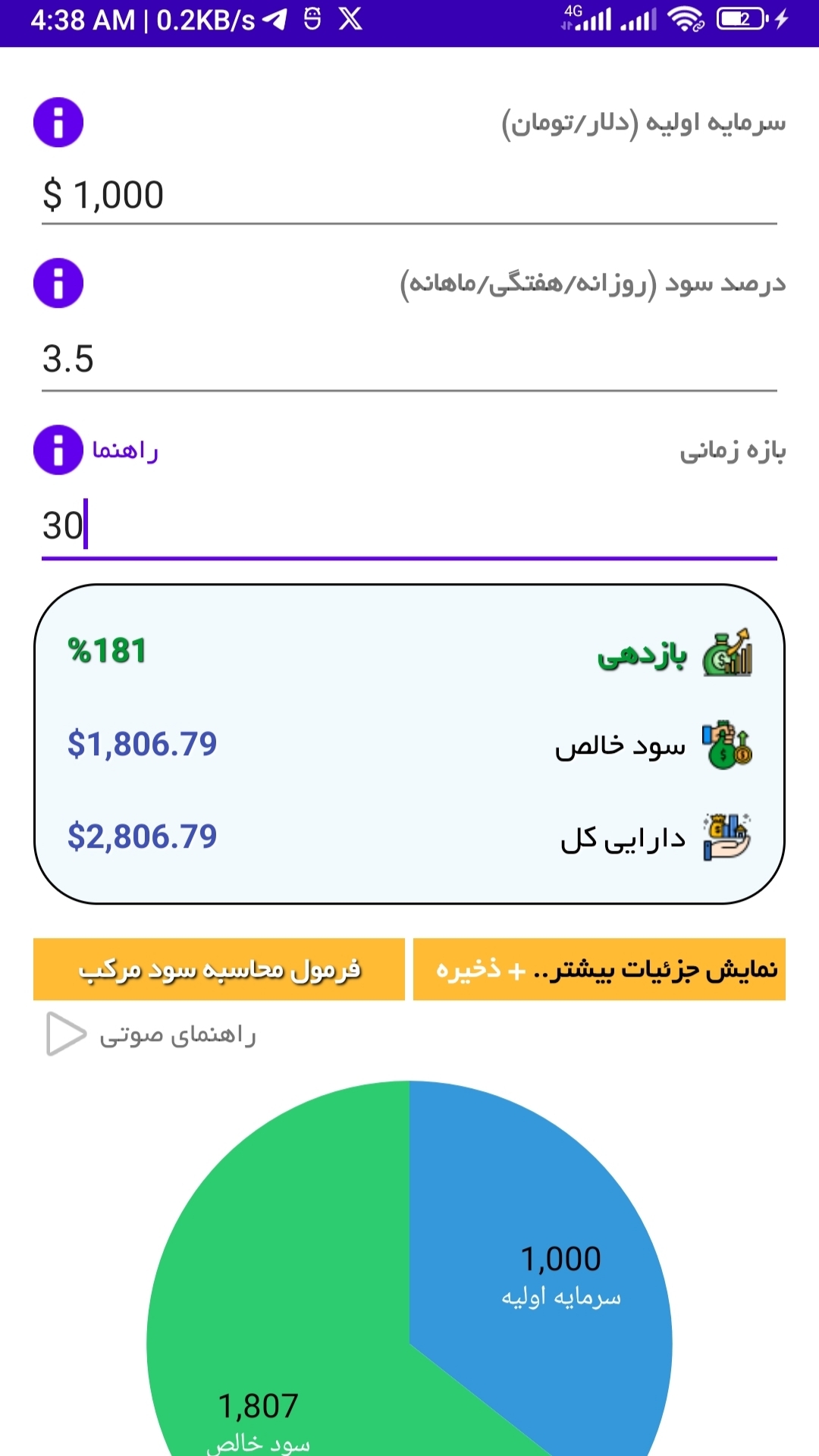 اسکرین شات 1 برنامه محاسبه سود مرکب