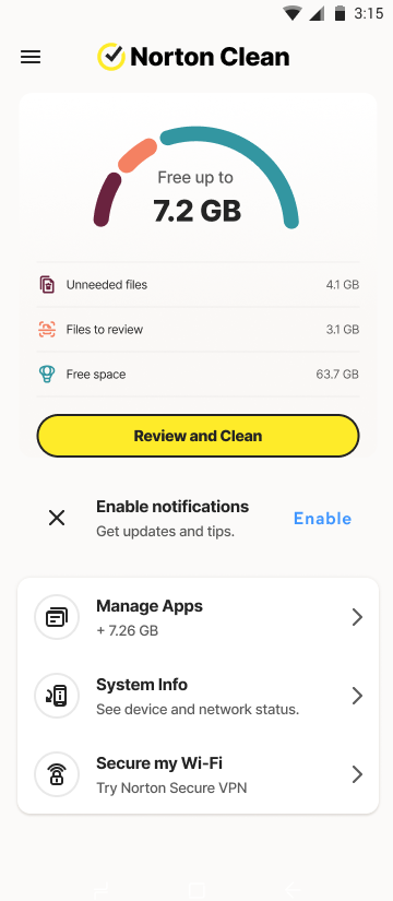 اسکرین شات 1 برنامه Norton Clean, Junk Removal