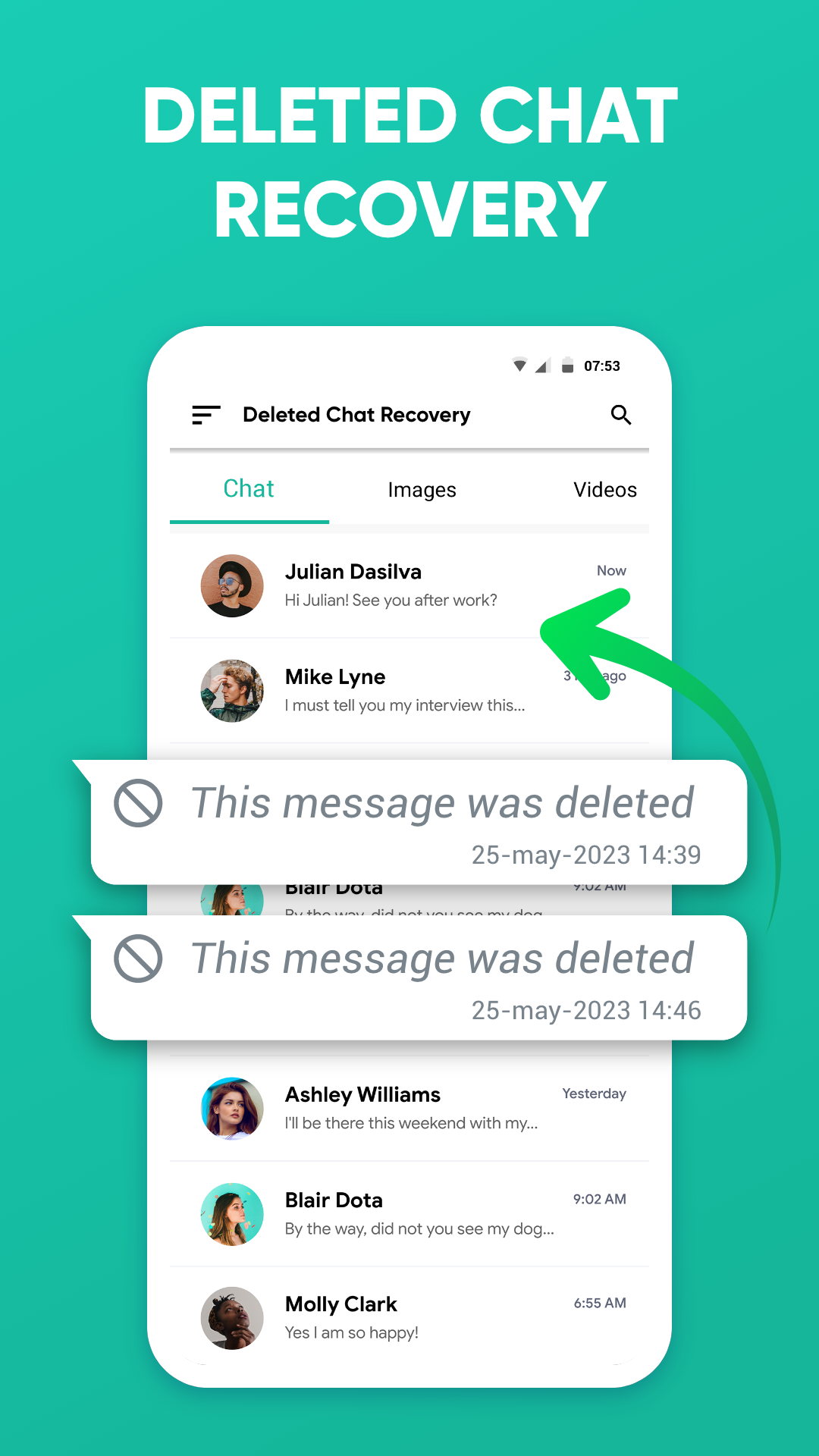 اسکرین شات 1 برنامه Deleted Chat Recovery