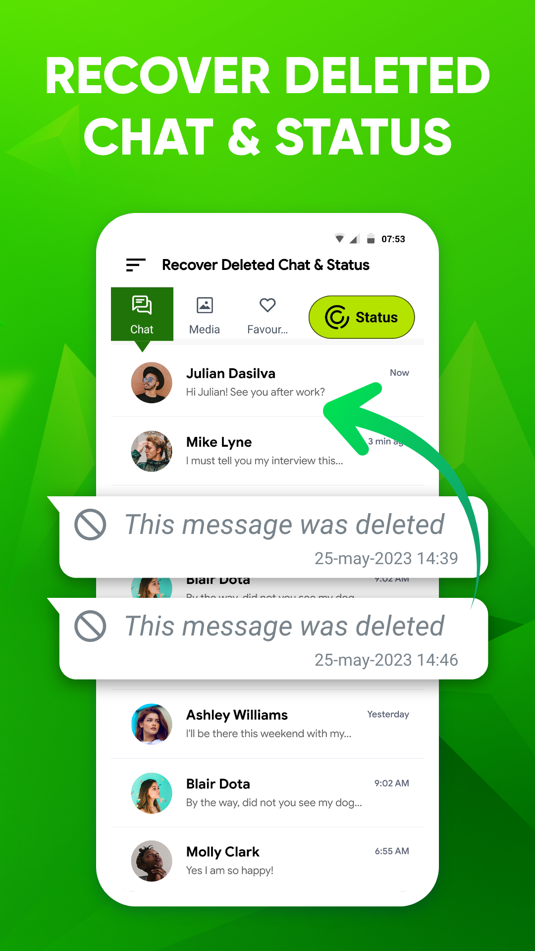 اسکرین شات 1 برنامه Recover Deleted Chat & Status