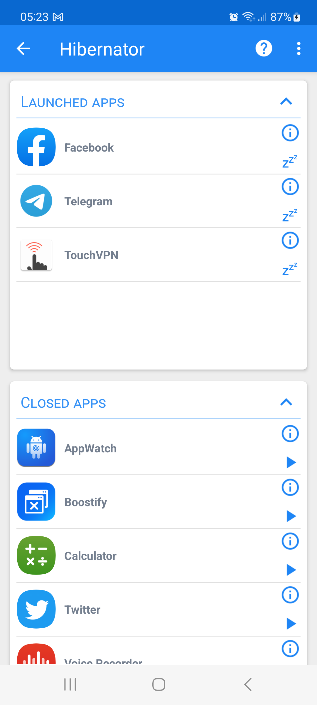 اسکرین شات 2 برنامه Force Stop Apps - Hibernator