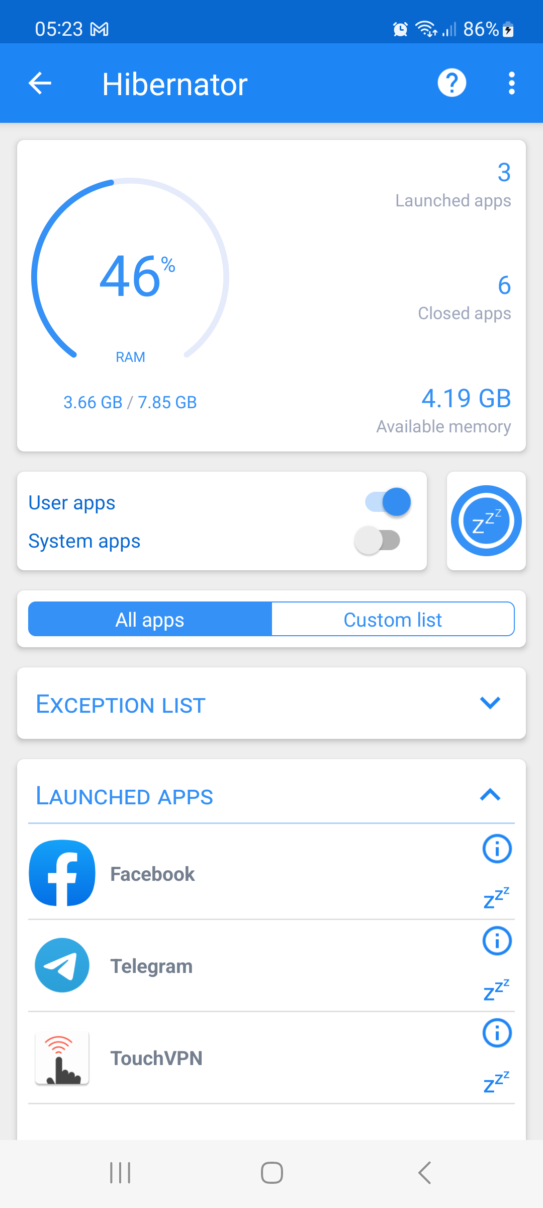 اسکرین شات 1 برنامه Force Stop Apps - Hibernator