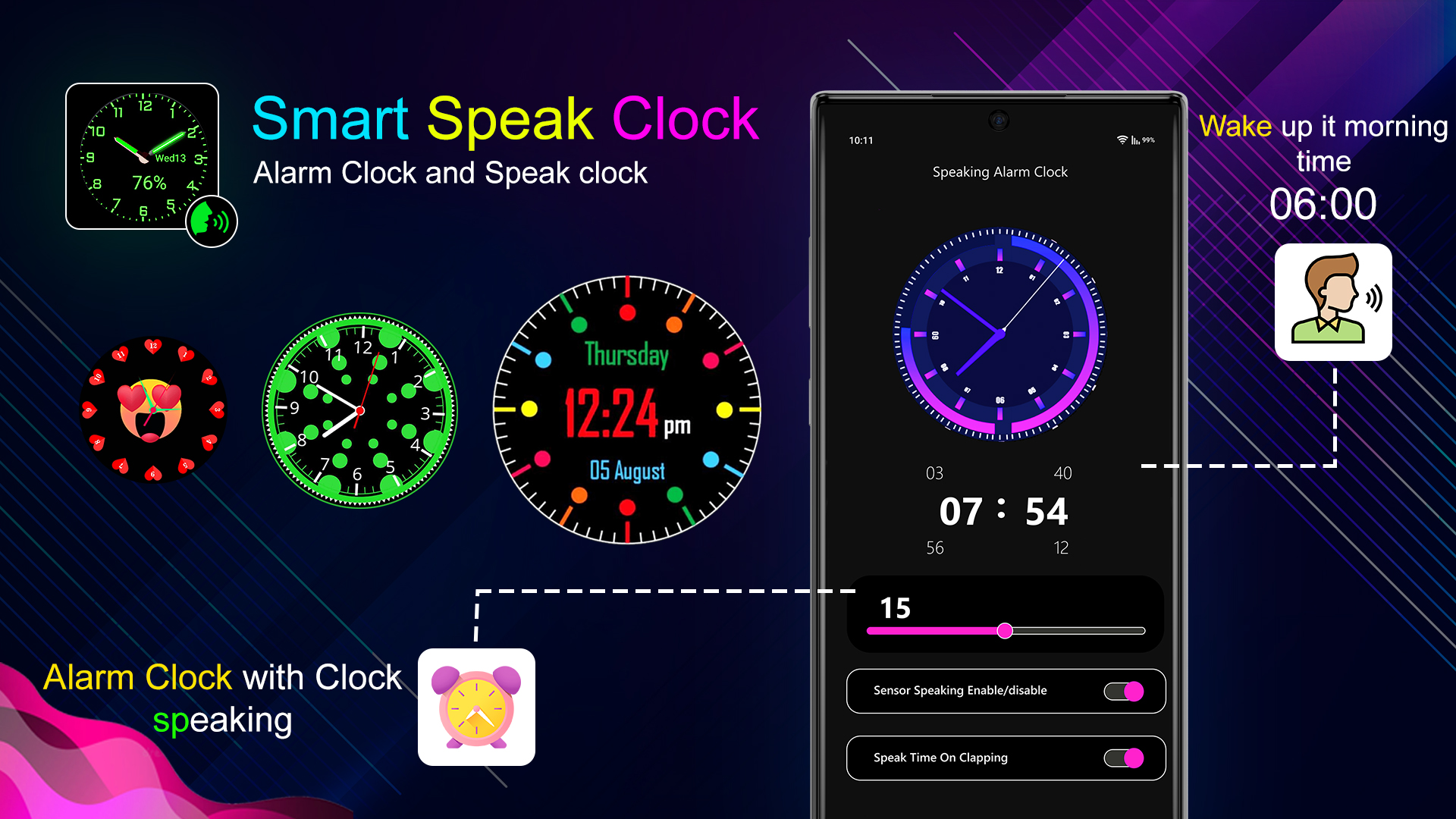 اسکرین شات 1 برنامه Speak Clock Smart Watch AOD