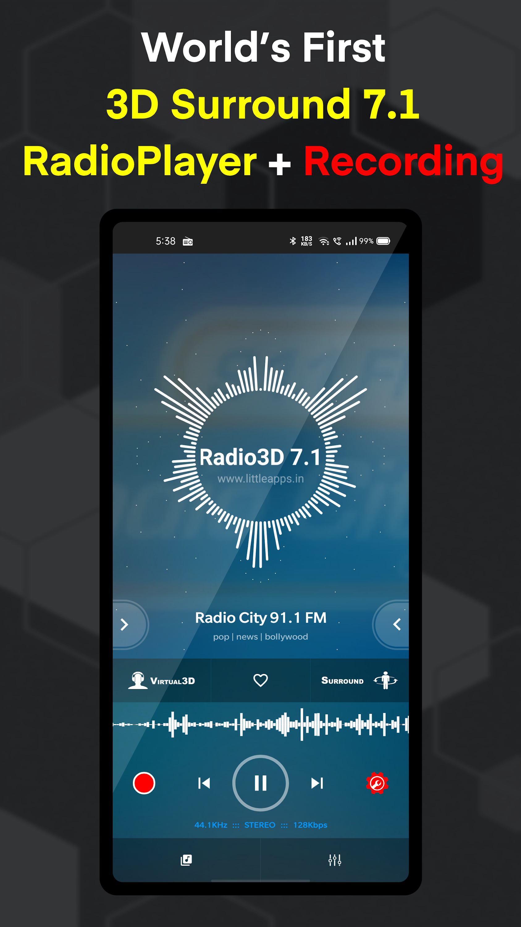 اسکرین شات 1 برنامه 3D 7.1 RadioPlayer + Recording