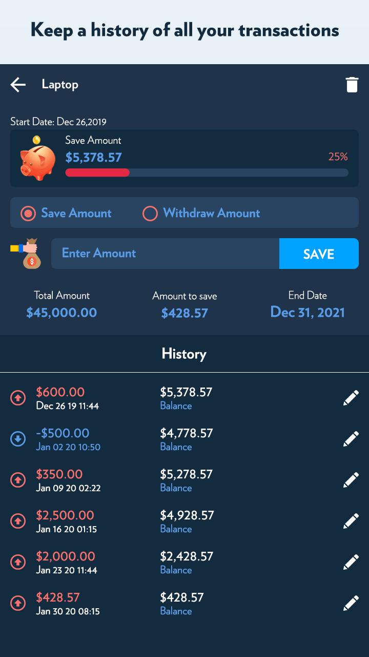اسکرین شات 5 برنامه Piggy Bank: Savings Goal
