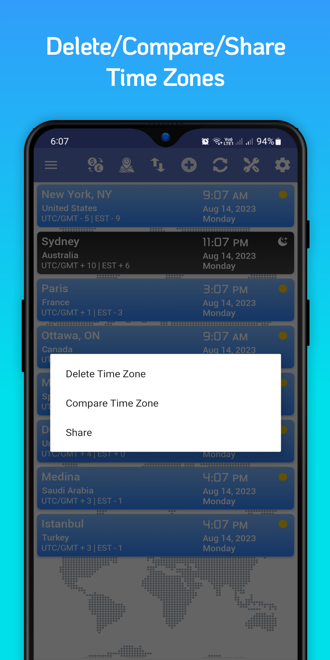 اسکرین شات 8 برنامه World Clock Time Zones Widget