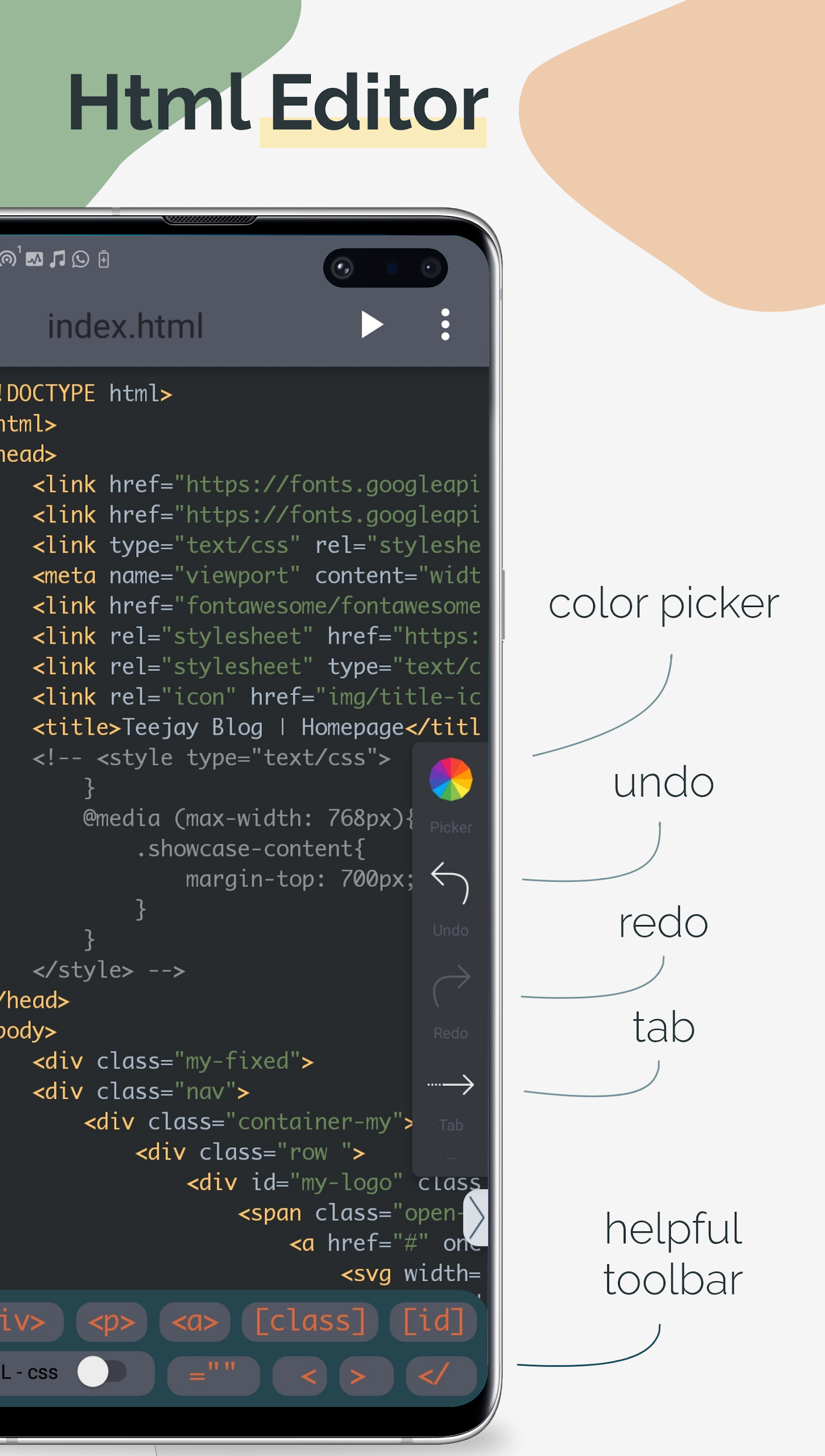 اسکرین شات 1 برنامه TrebEdit - Mobile HTML Editor