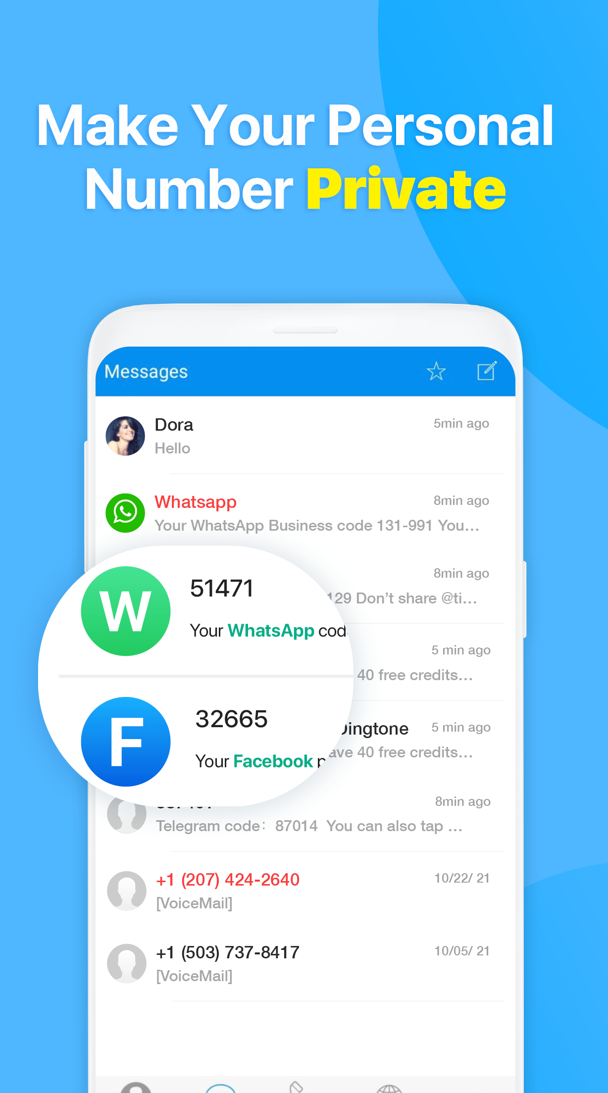 اسکرین شات 2 برنامه 2nd Phone Number: Text & Call