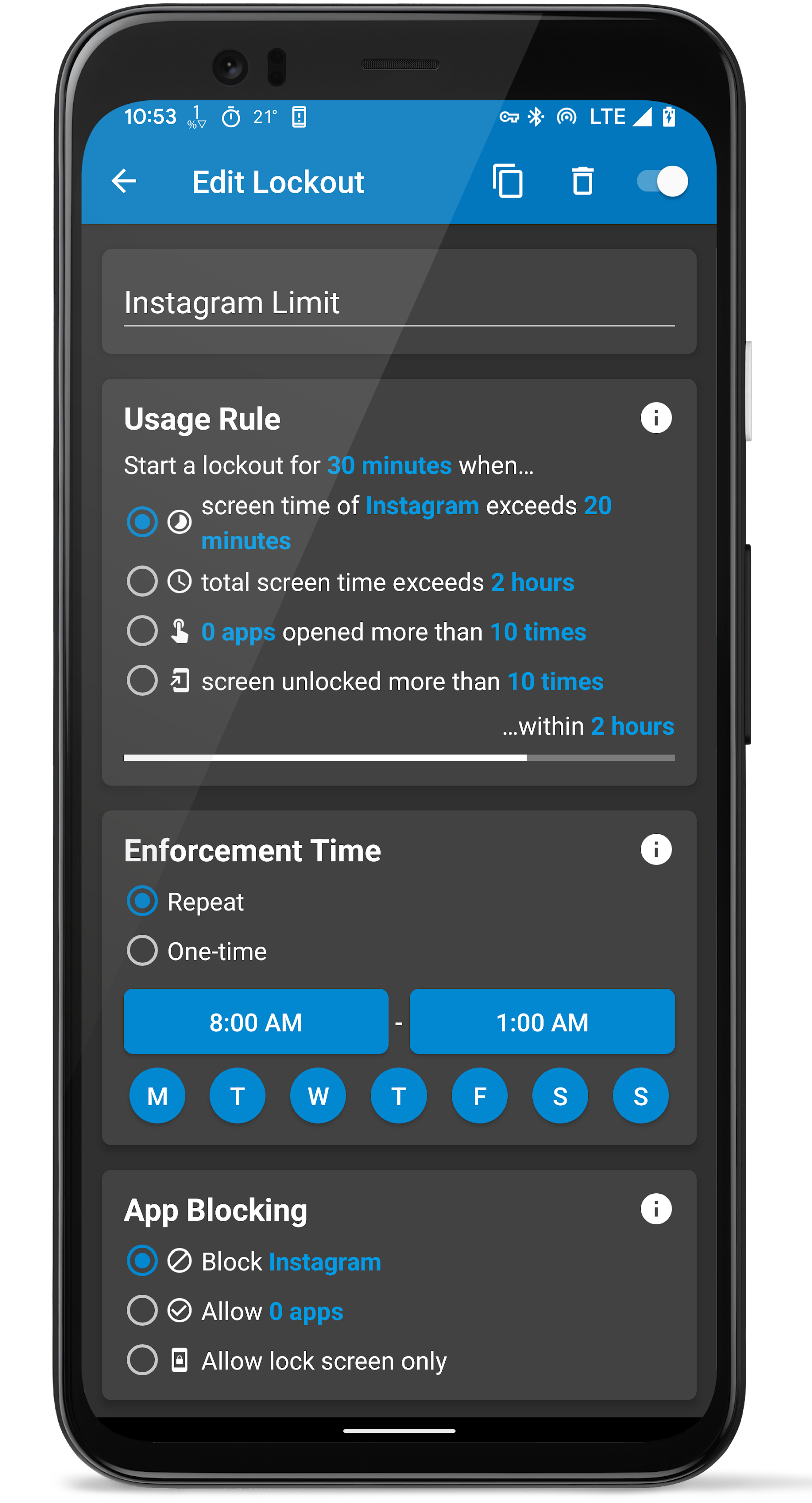 اسکرین شات 3 برنامه Lock Me Out - App/Site Blocker