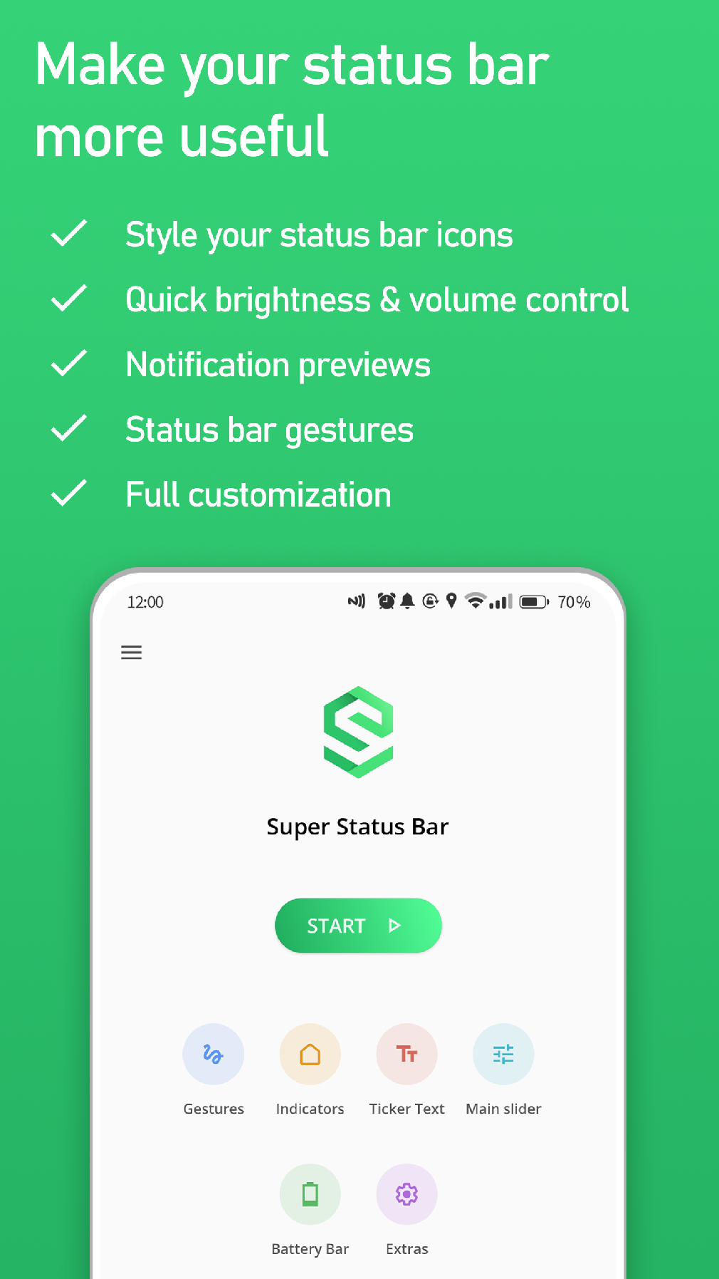 اسکرین شات 1 برنامه Super Status Bar - Customize