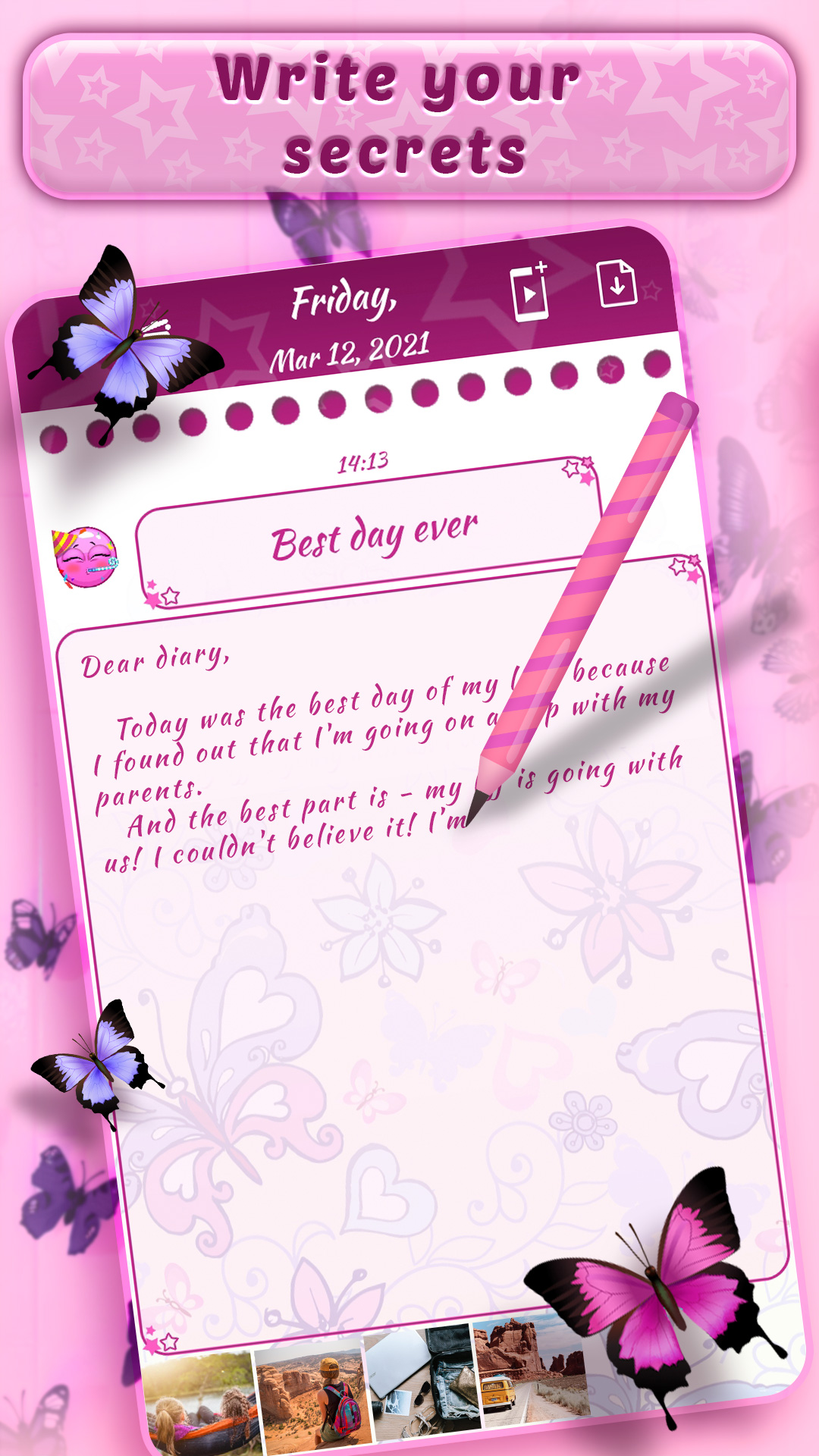اسکرین شات 1 برنامه Pink Diary with Lock Password