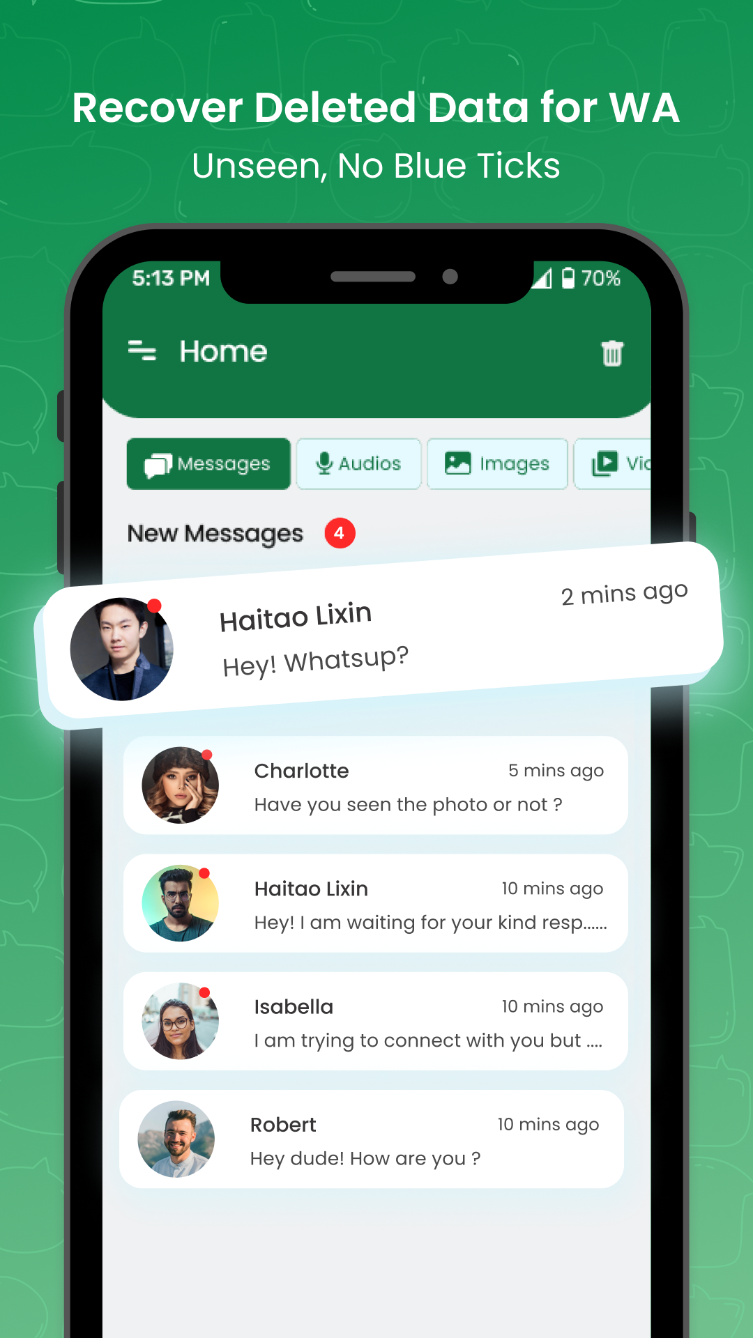 اسکرین شات 1 برنامه Recover Deleted Chat - Unseen
