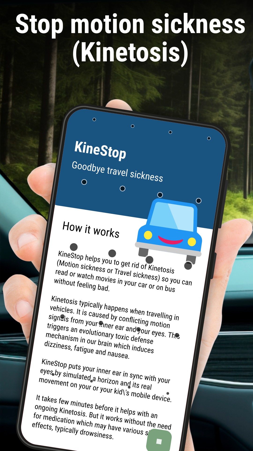اسکرین شات 1 برنامه KineStop: Car sickness aid
