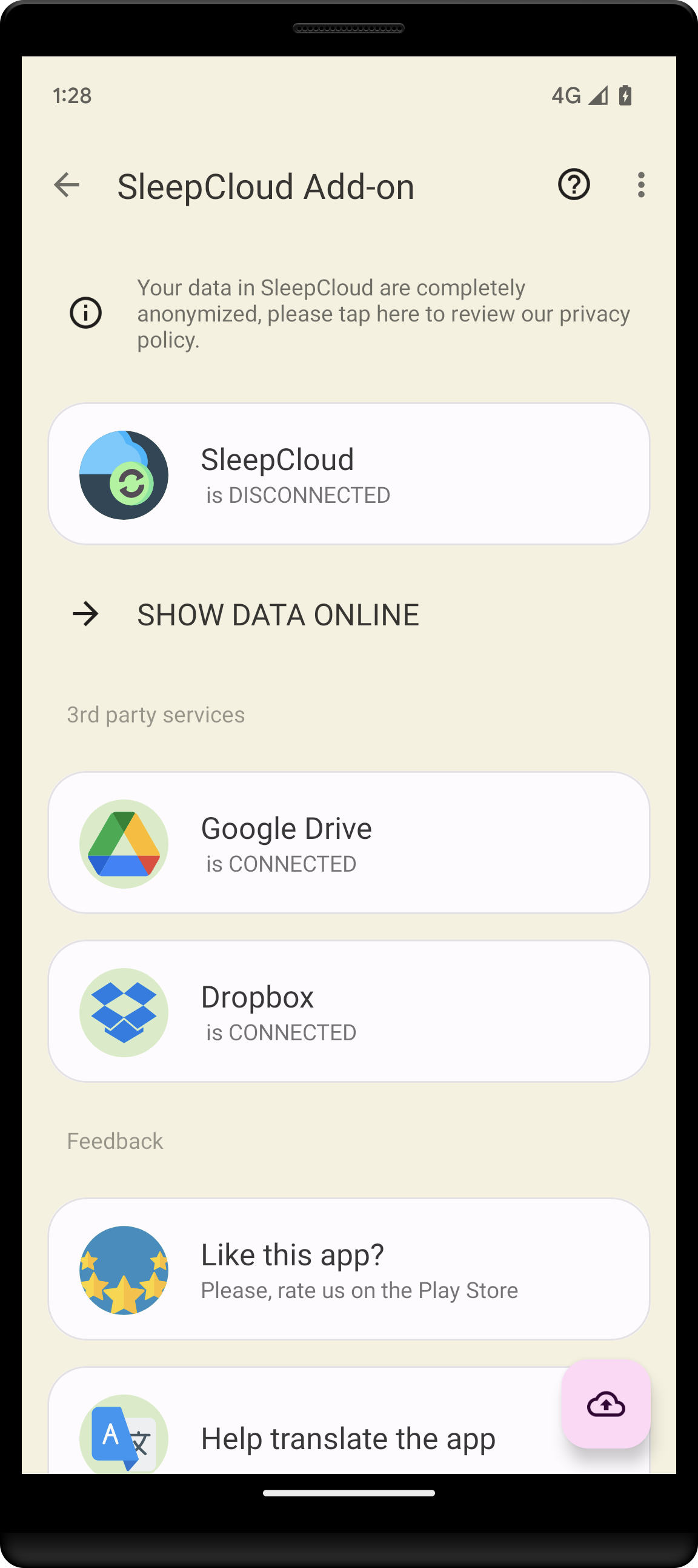 اسکرین شات 1 برنامه SleepCloud: Backup for Sleep