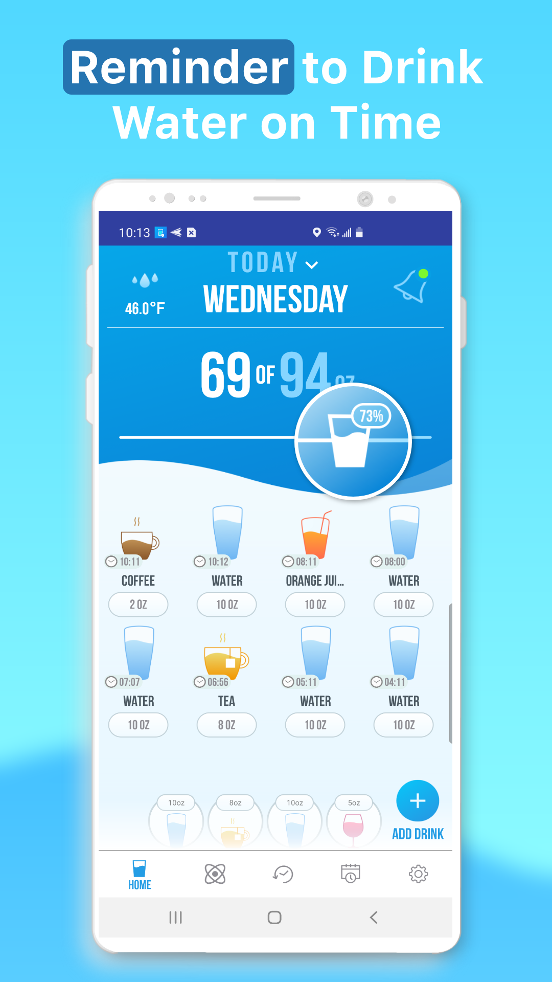 اسکرین شات 1 برنامه Water Reminder - Daily Tracker