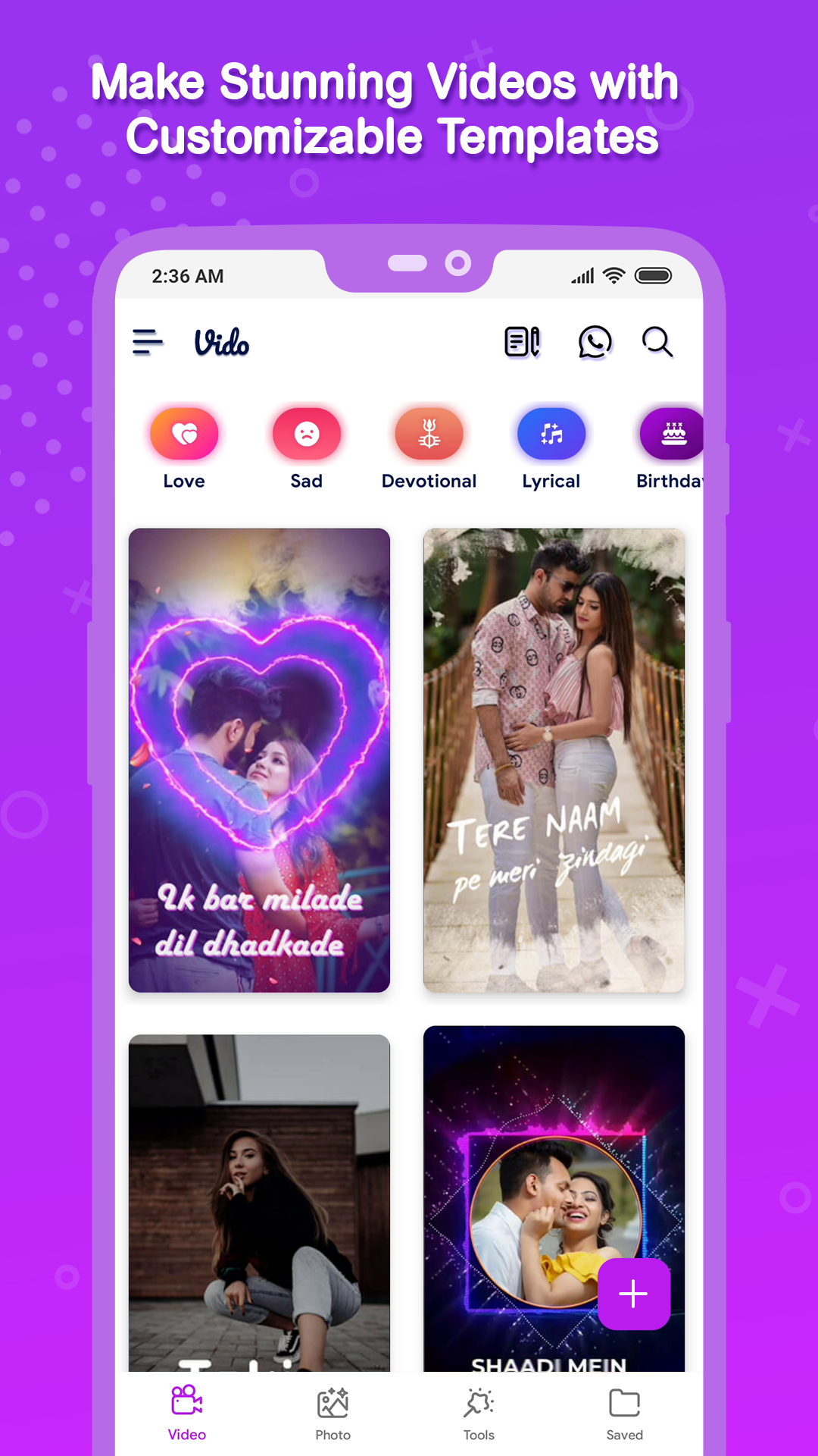 اسکرین شات 1 برنامه Vido : Video Status Maker