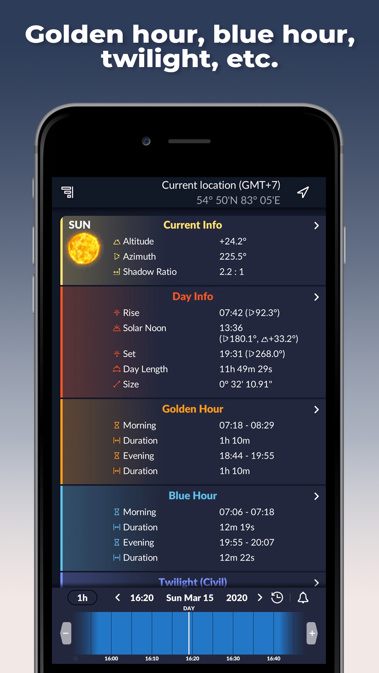 اسکرین شات 4 برنامه Ephemeris: Sun and Moon Seeker