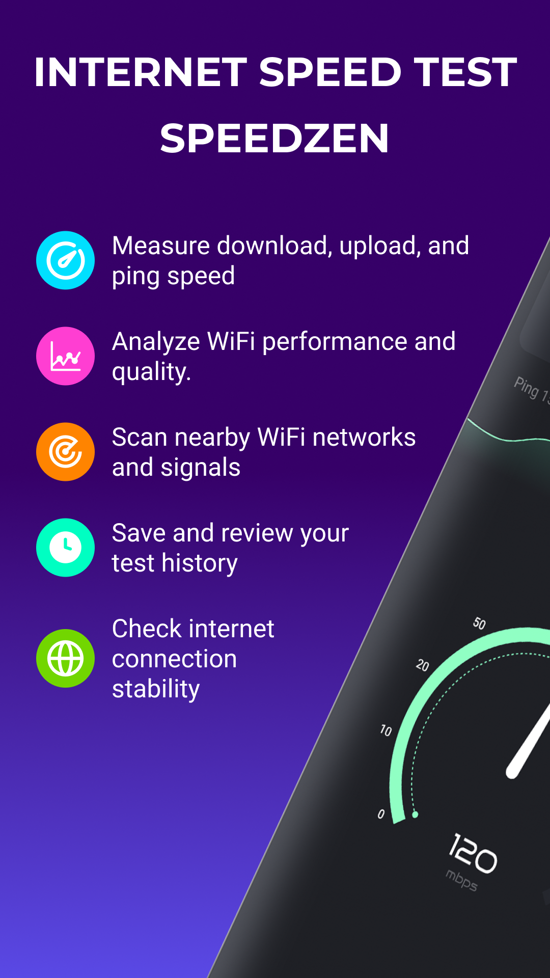 اسکرین شات 1 برنامه Speed Test 5G, Wifi - SpeedZen