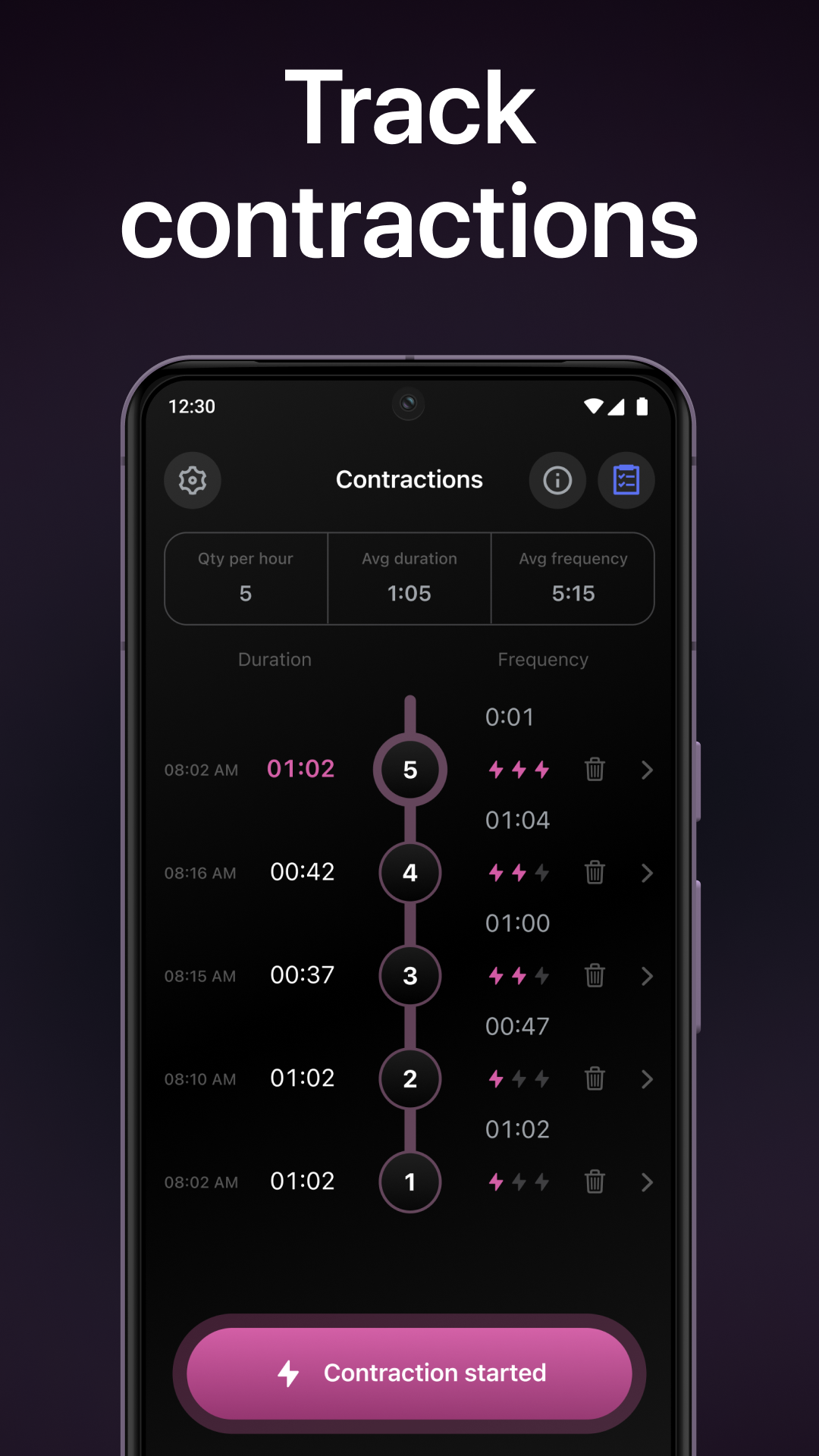 اسکرین شات برنامه Contraction Timer & Counter 2