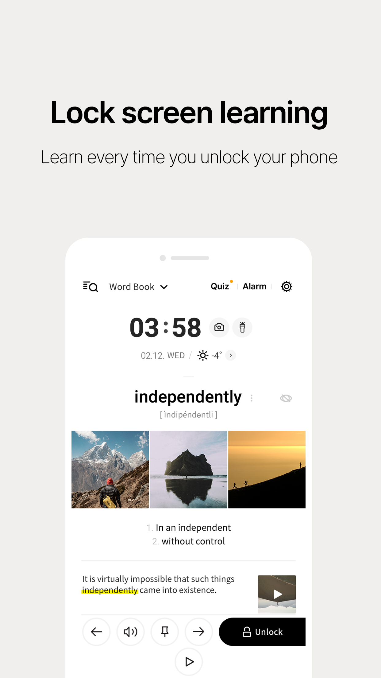 اسکرین شات 2 برنامه Lockscreen English Word Alarm