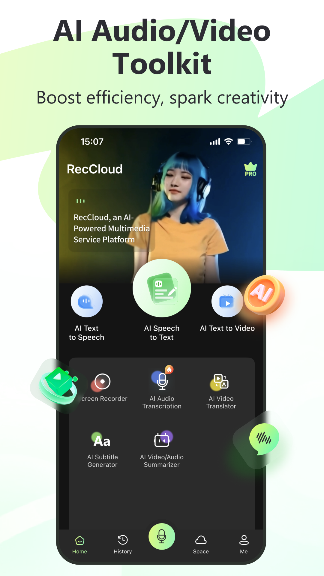 اسکرین شات 1 برنامه RecCloud - AI Speech to Text