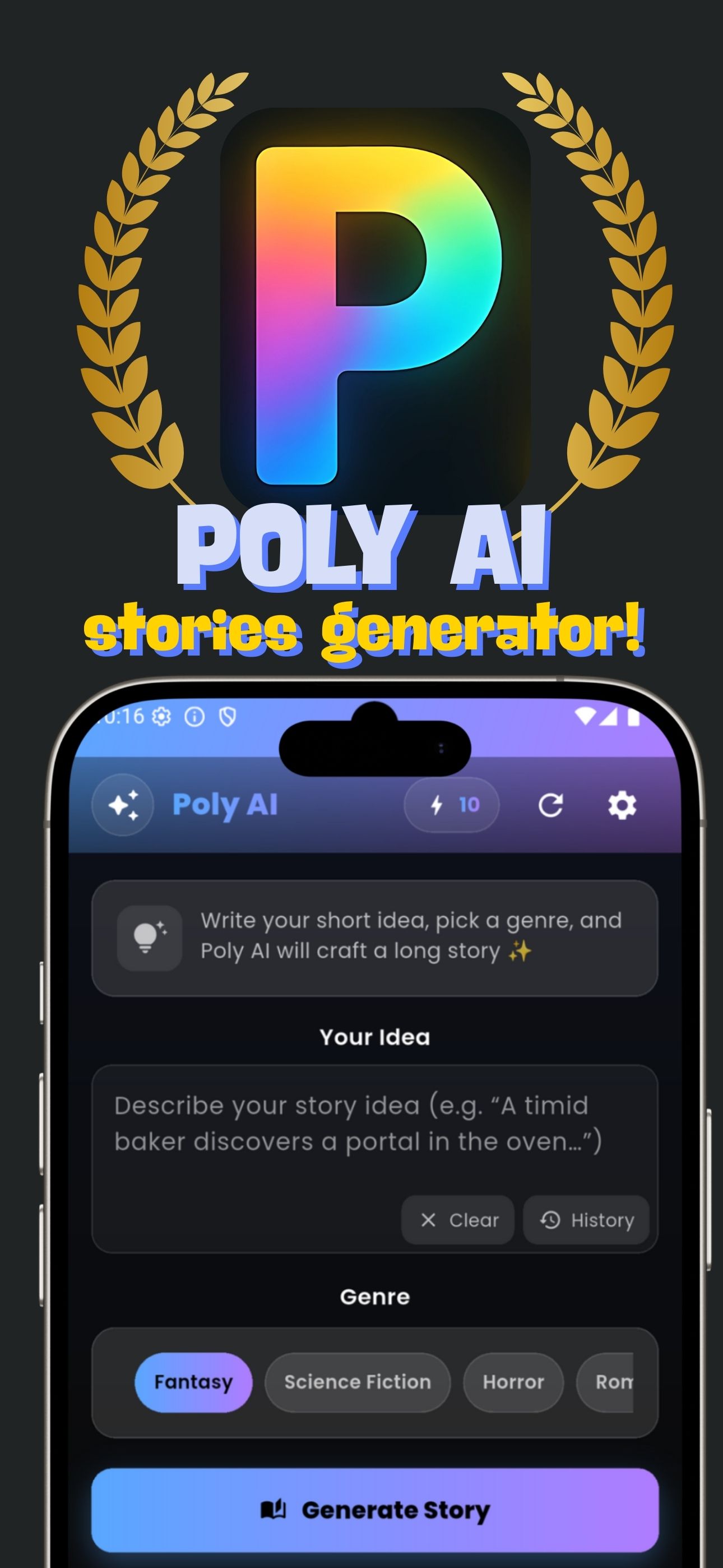 اسکرین شات 1 برنامه Poly AI – Stories Ai Generator