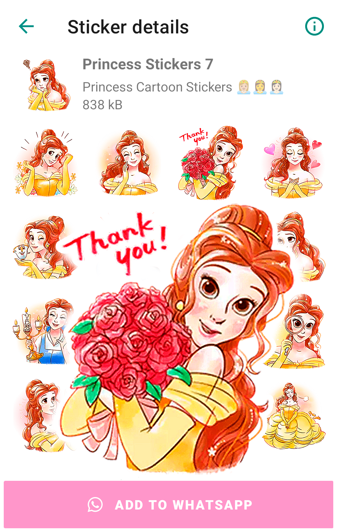 اسکرین شات 6 برنامه Princess Stickers for WhatsApp