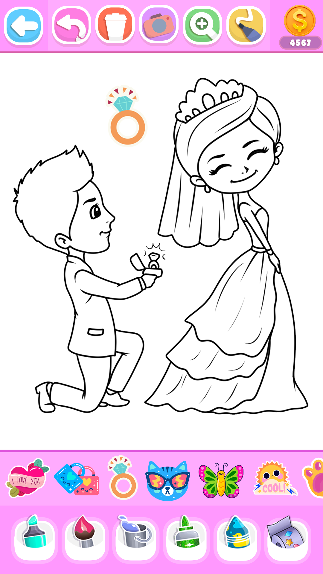اسکرین شات 2 برنامه Princess Wedding Coloring Game