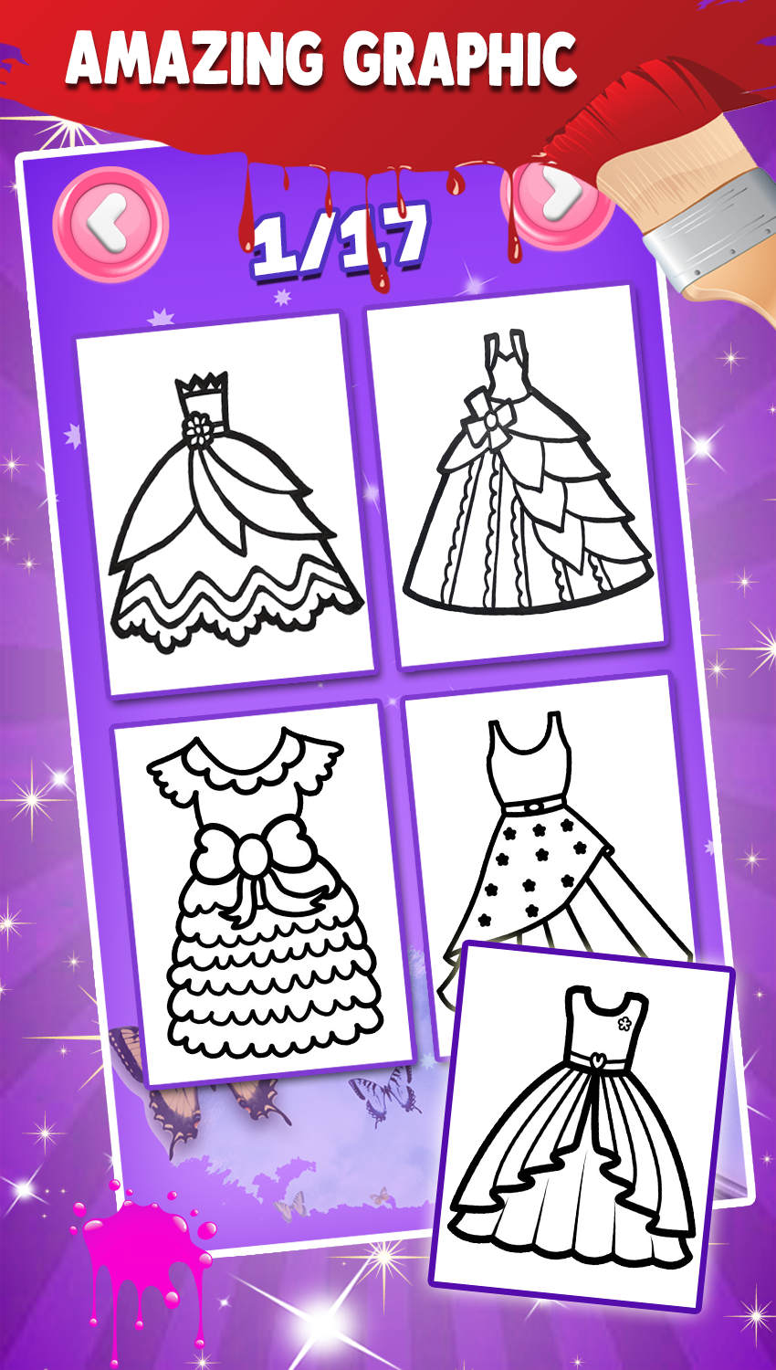 اسکرین شات 1 برنامه Dresses Coloring Book Glitter
