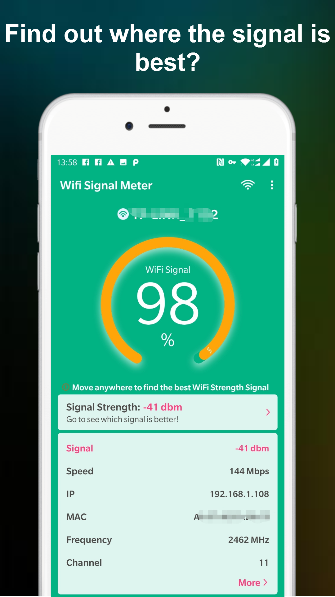 اسکرین شات 1 برنامه WiFi Signal Strength Meter