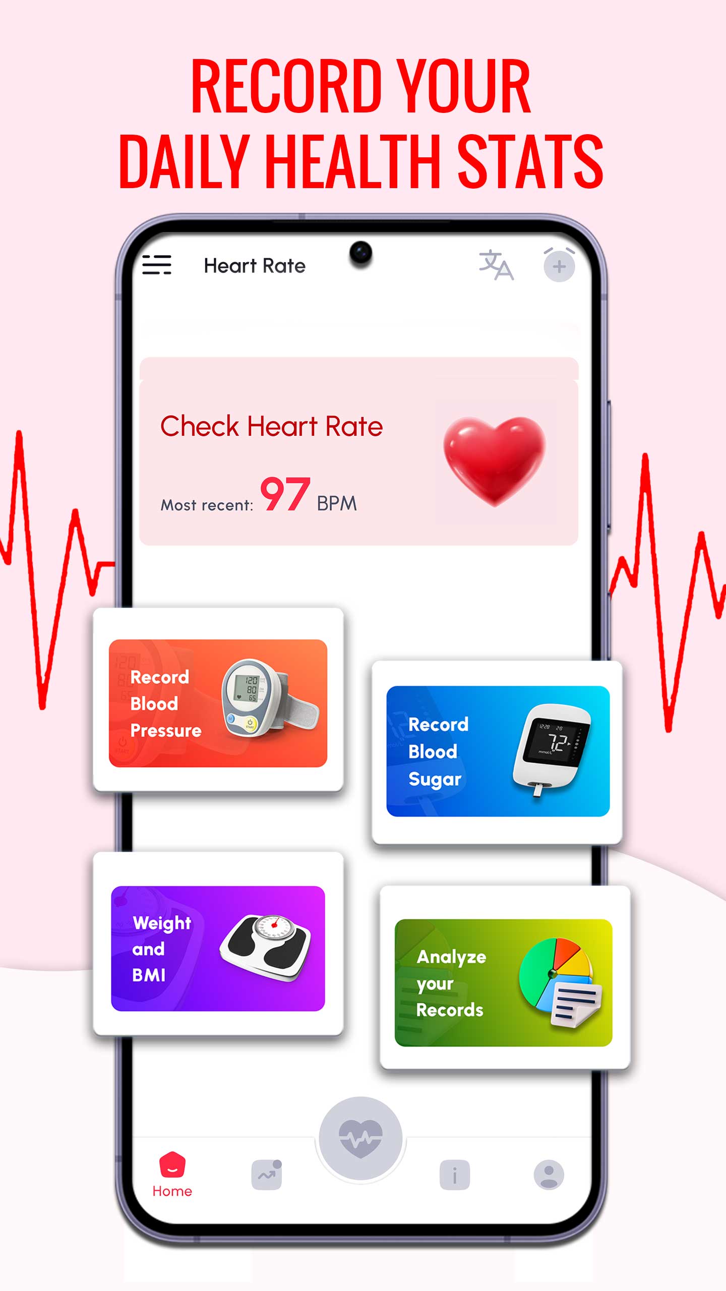 اسکرین شات 2 برنامه Heart Rate Monitor BPM Tracker
