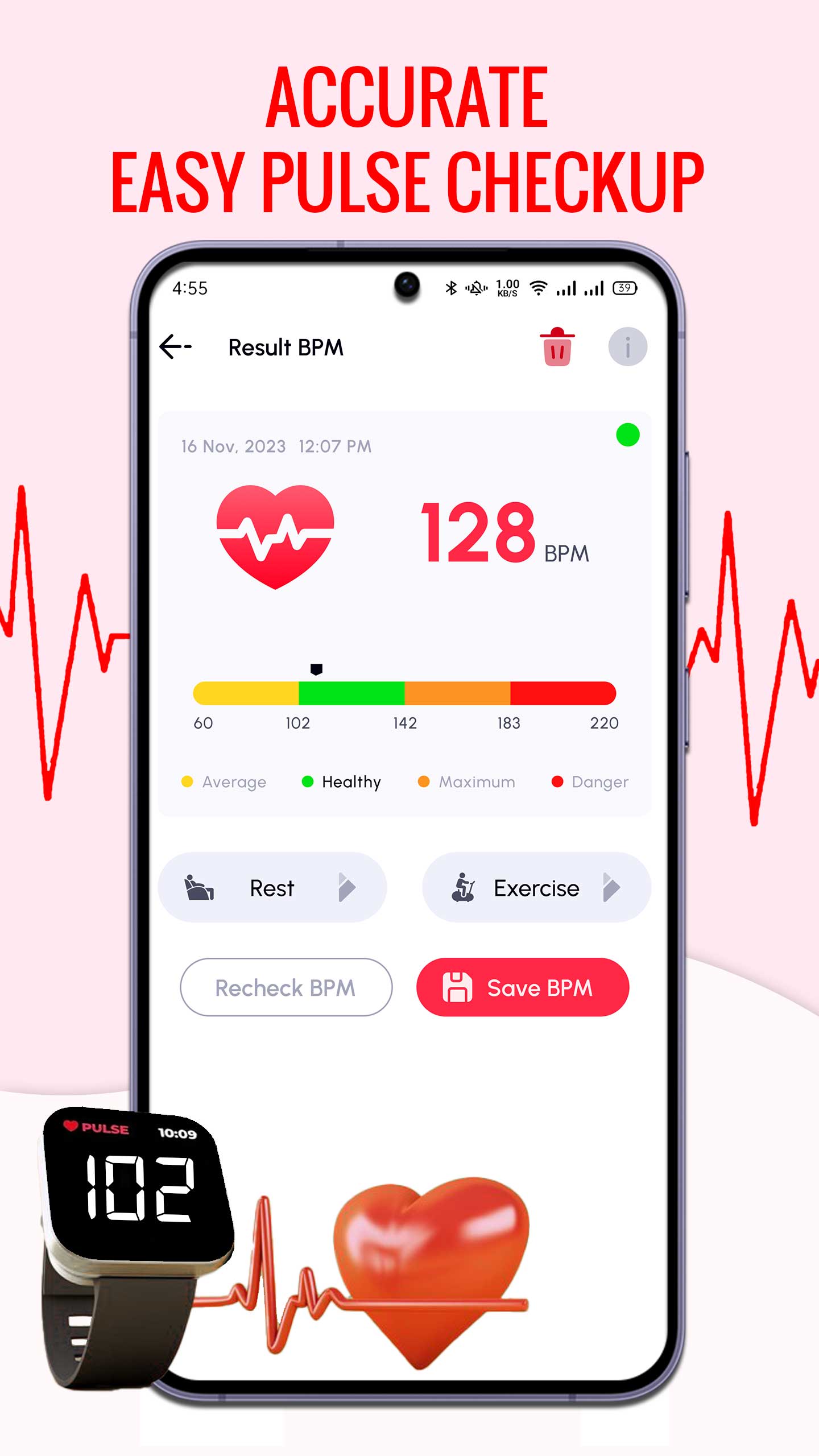 اسکرین شات 6 برنامه Heart Rate Monitor BPM Tracker
