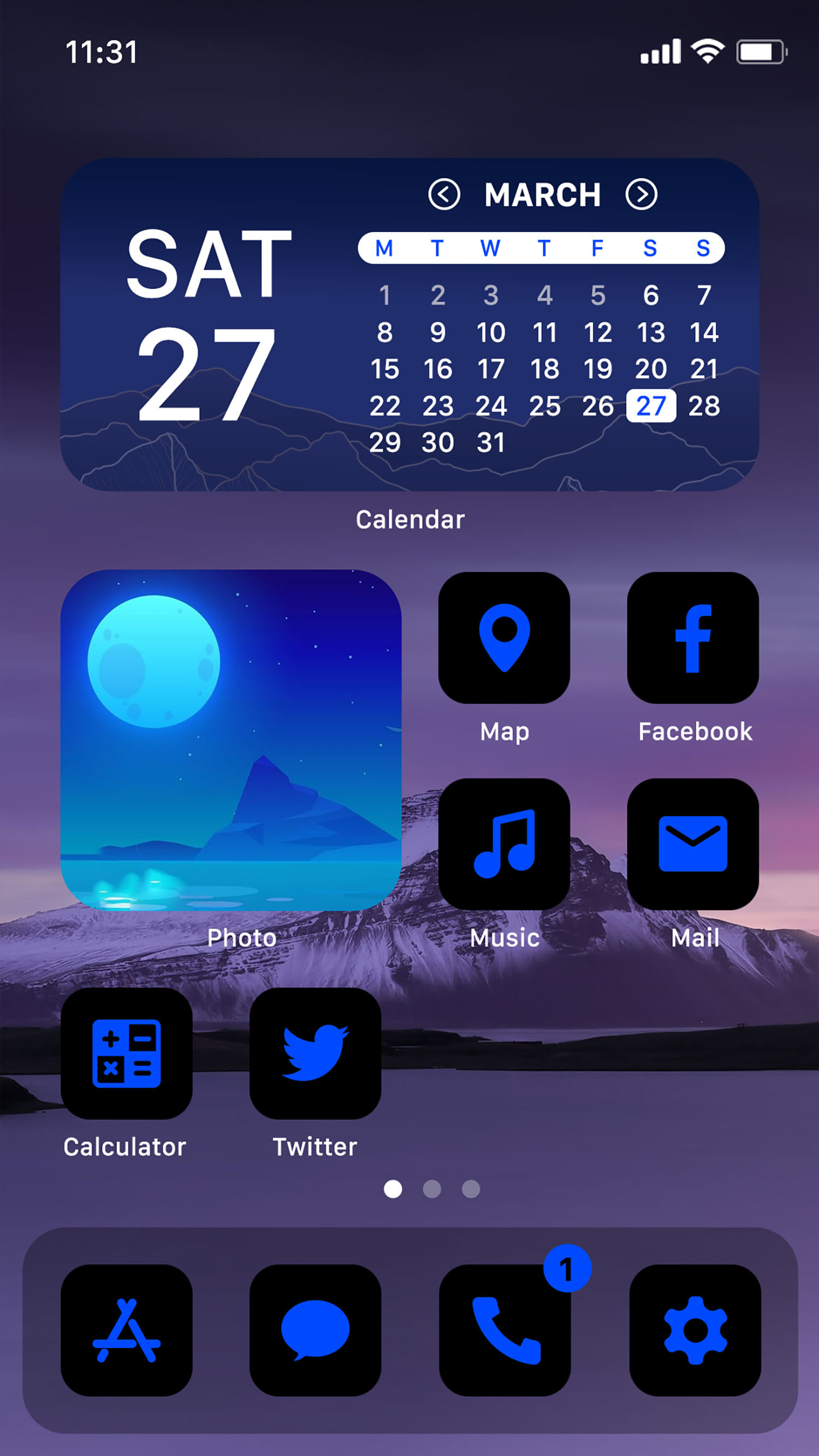 اسکرین شات 1 برنامه Wow Blue Dark Theme, Icon Pack