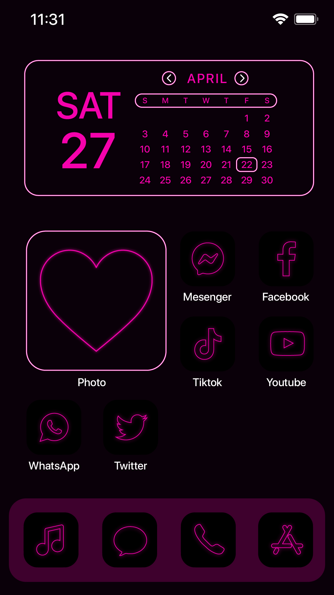 اسکرین شات 1 برنامه Wow Pink Neon Theme, Icon Pack