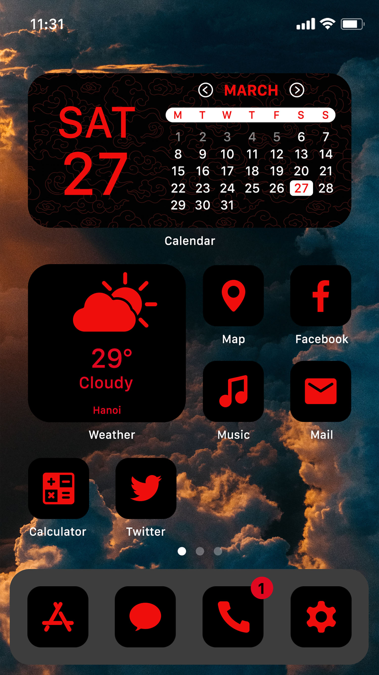 اسکرین شات 1 برنامه Wow Red Black Theme, Icon Pack